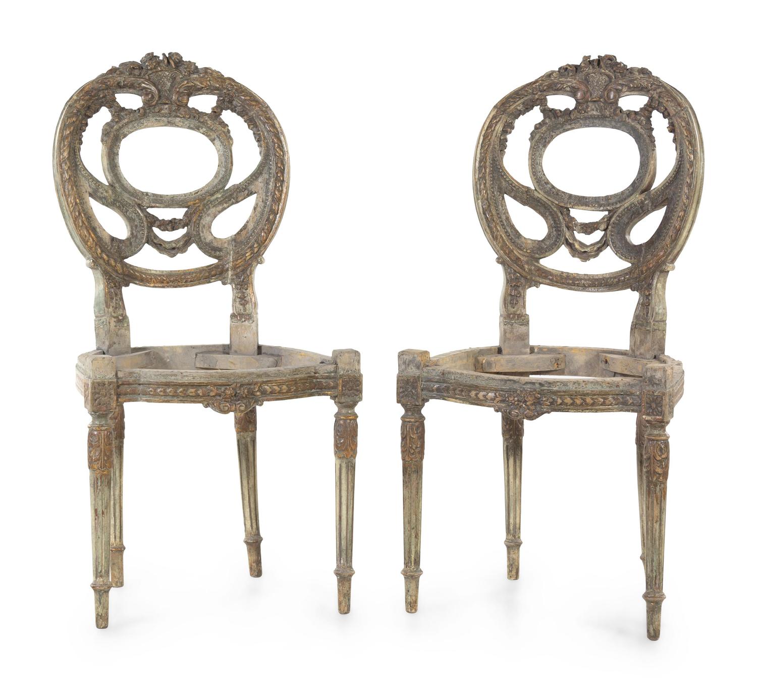 A Pair of Italian Neoclassical Painted Side Chair Frames