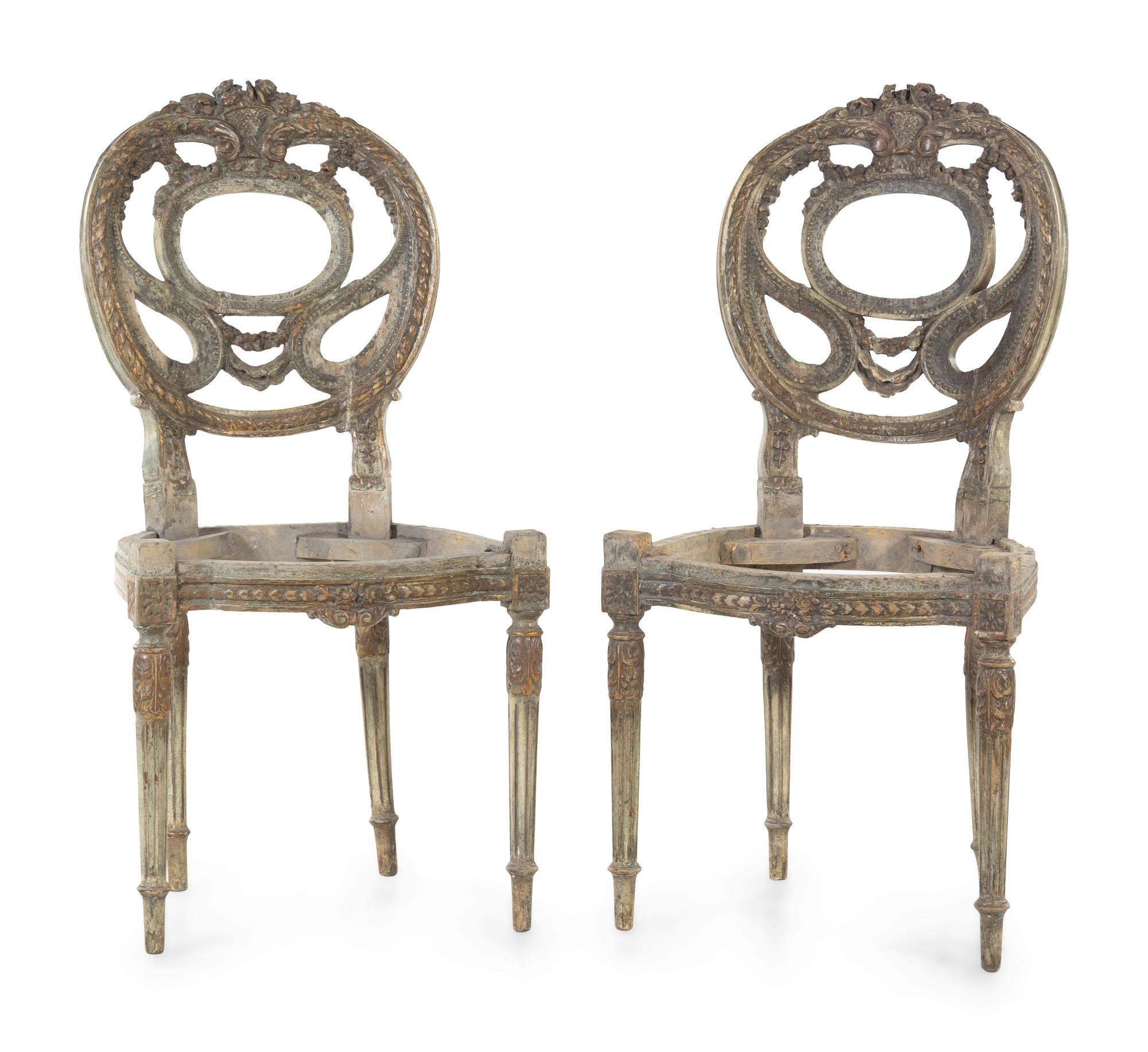 A Pair of Italian Neoclassical Painted Side Chair Frames