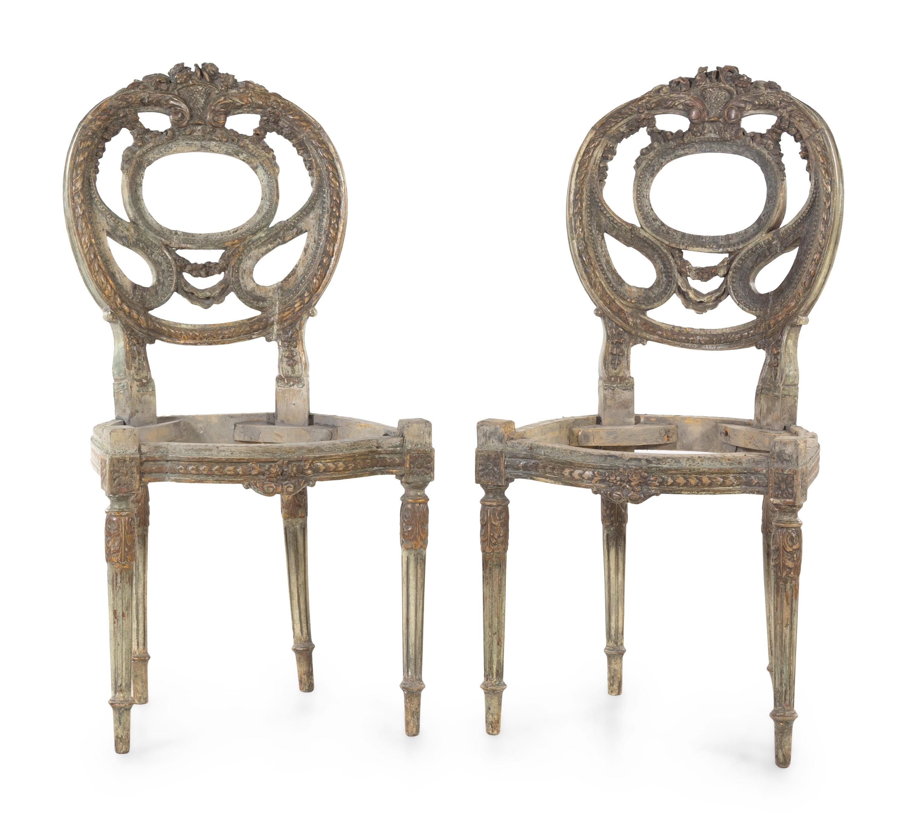 A Pair of Italian Neoclassical Painted Side Chair Frames