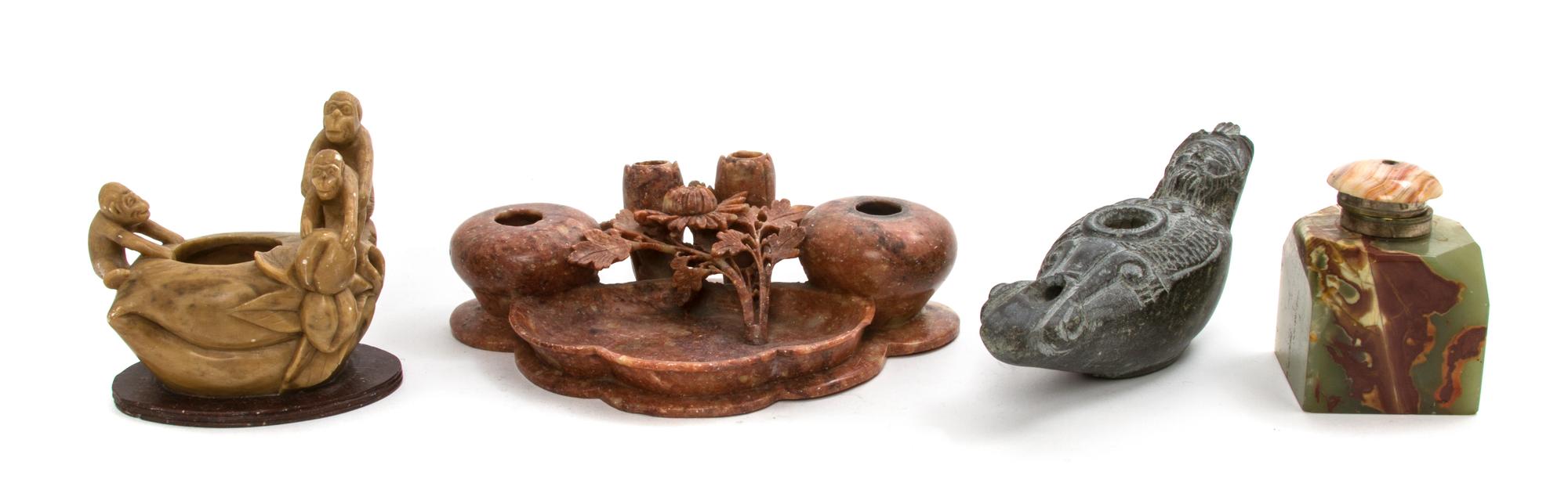Three Stone Inkwells, Width of widest 6 5/8 inches.