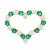 Tiffany and Co., Emerald, Diamond, and Yellow Gold Heart Brooch