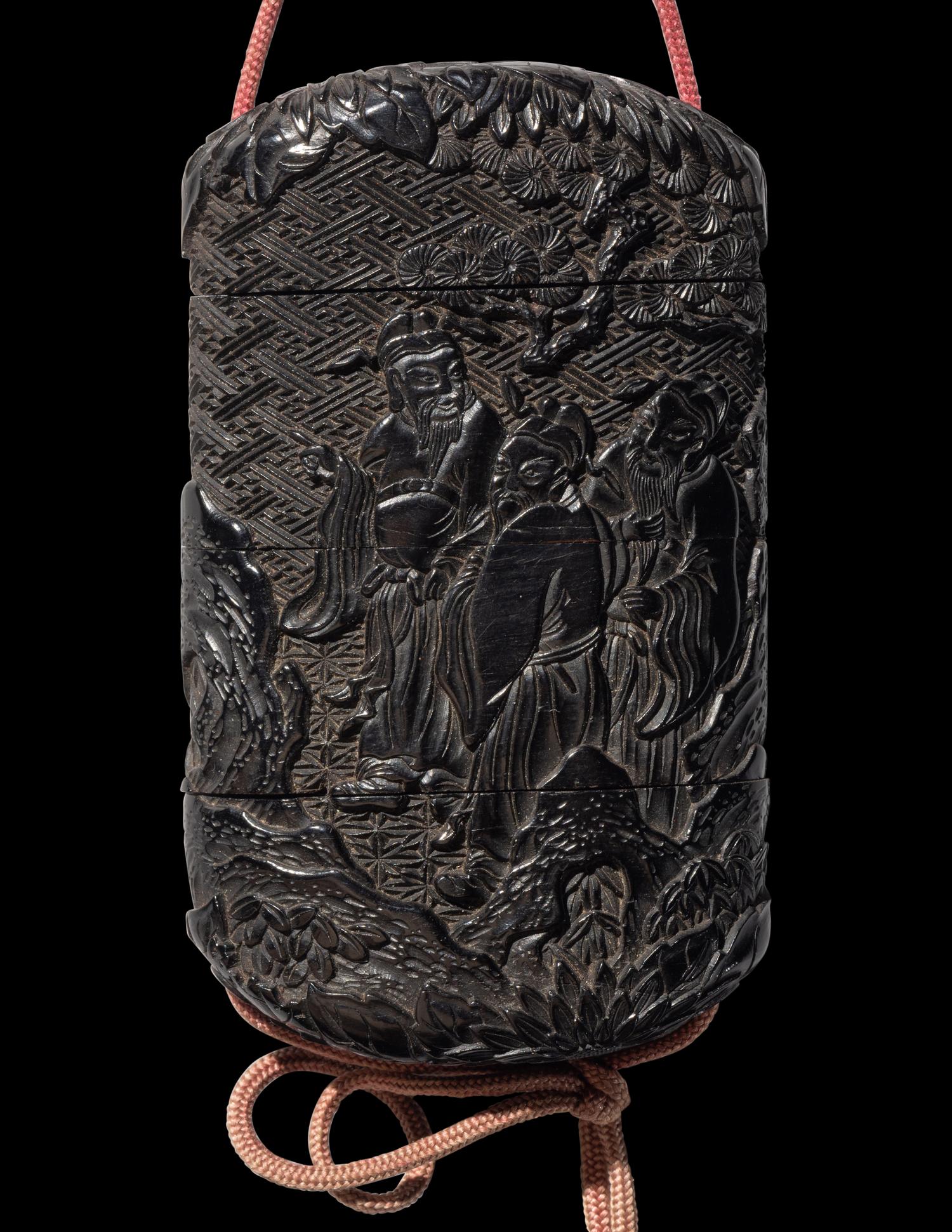 Two Japanese Carved Lacquer Inros