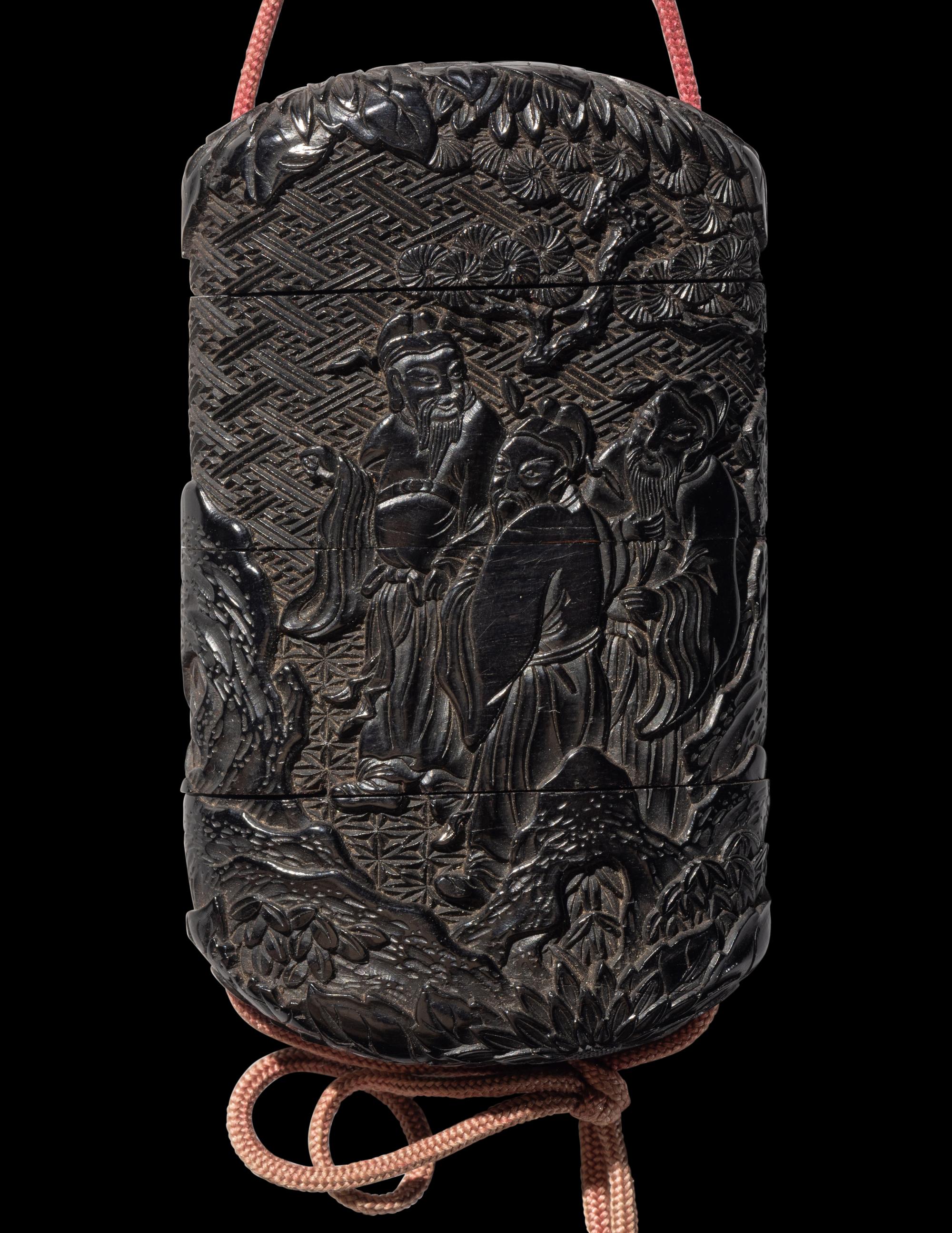 Two Japanese Carved Lacquer Inros