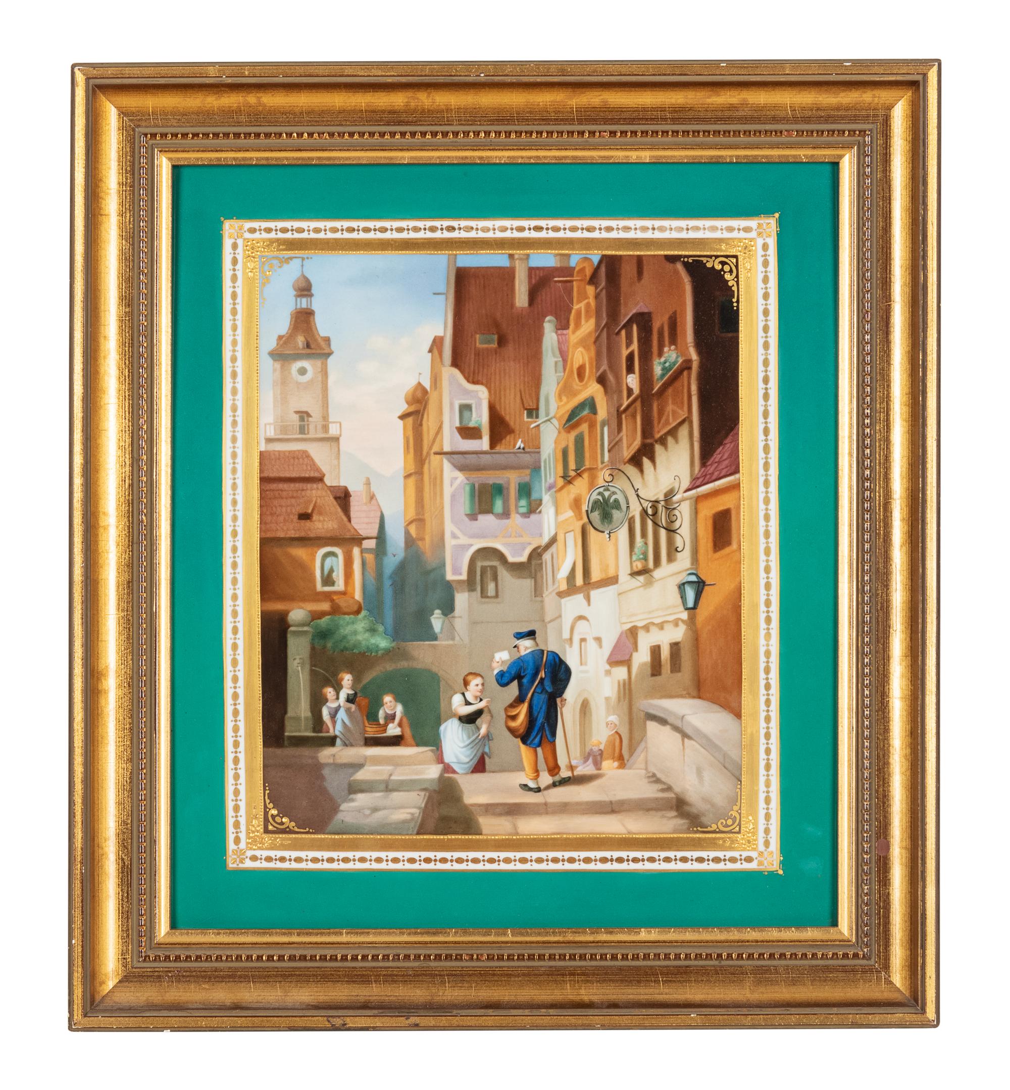 A Dresden Polychrome Decorated and Parcel Gilt Porcelain Plaque