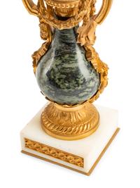 A Pair of French Gilt Bronze and Marble Three-Light Candelabra