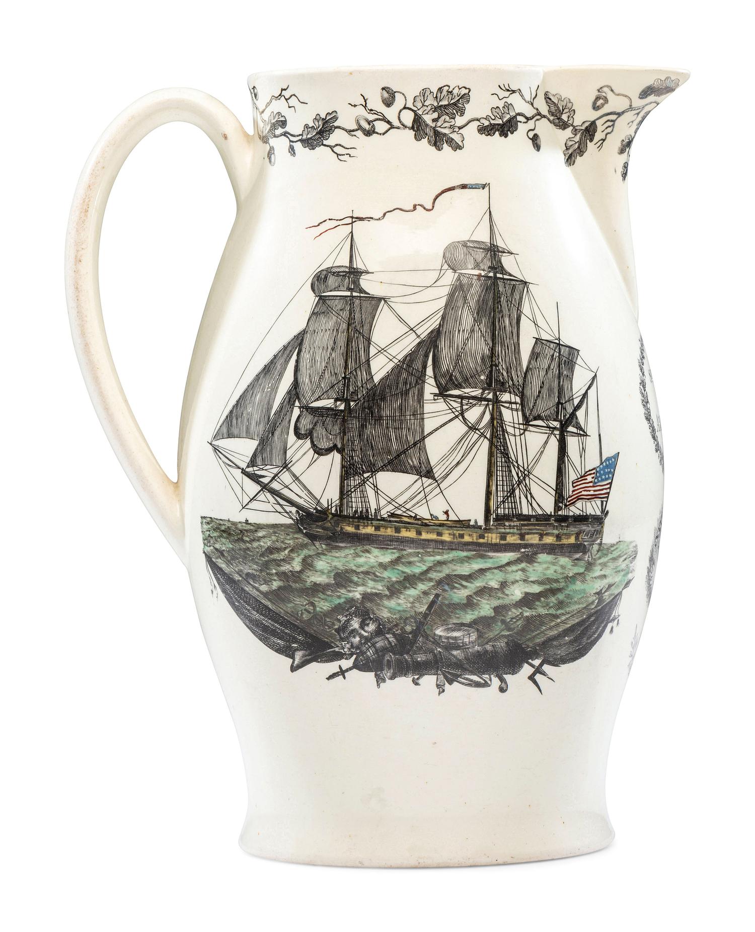 A Liverpool Creamware 'John Adams' Pitcher