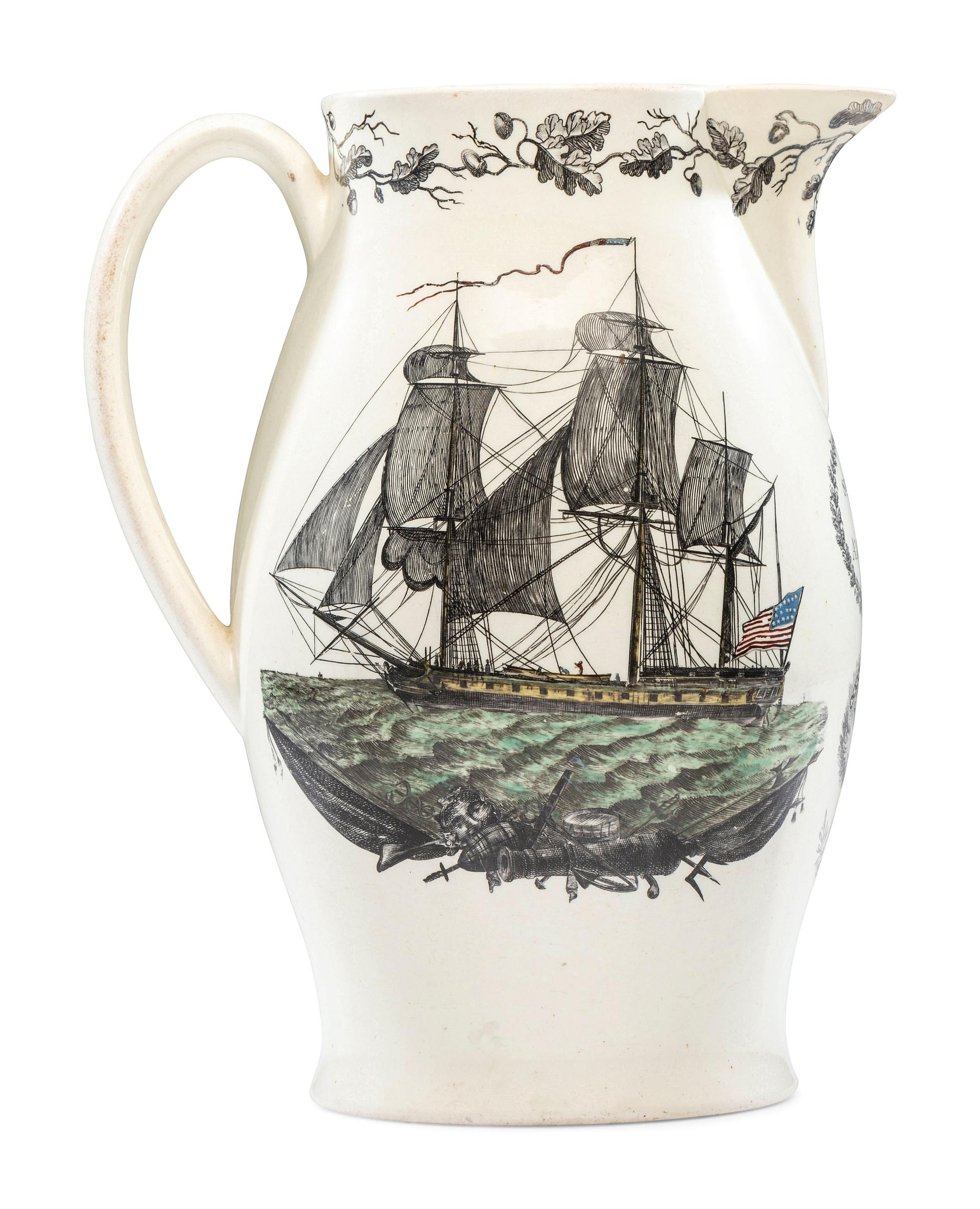 A Liverpool Creamware 'John Adams' Pitcher