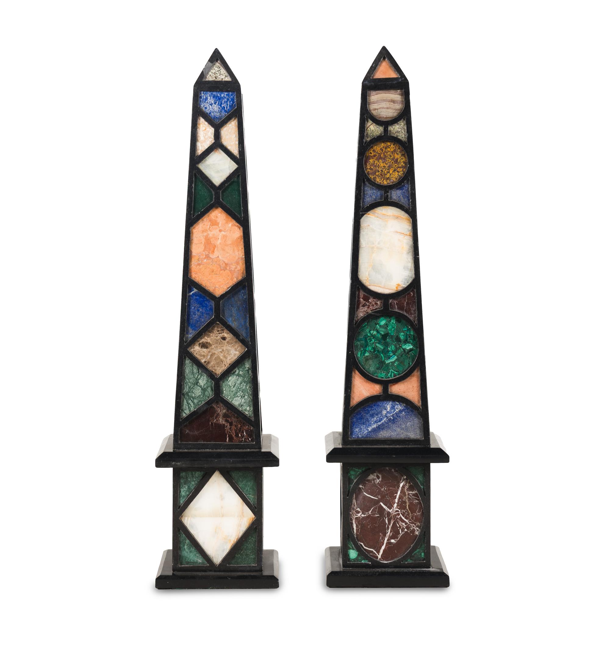 A Monumental Pair of Specimen Marble and Slate Obelisks