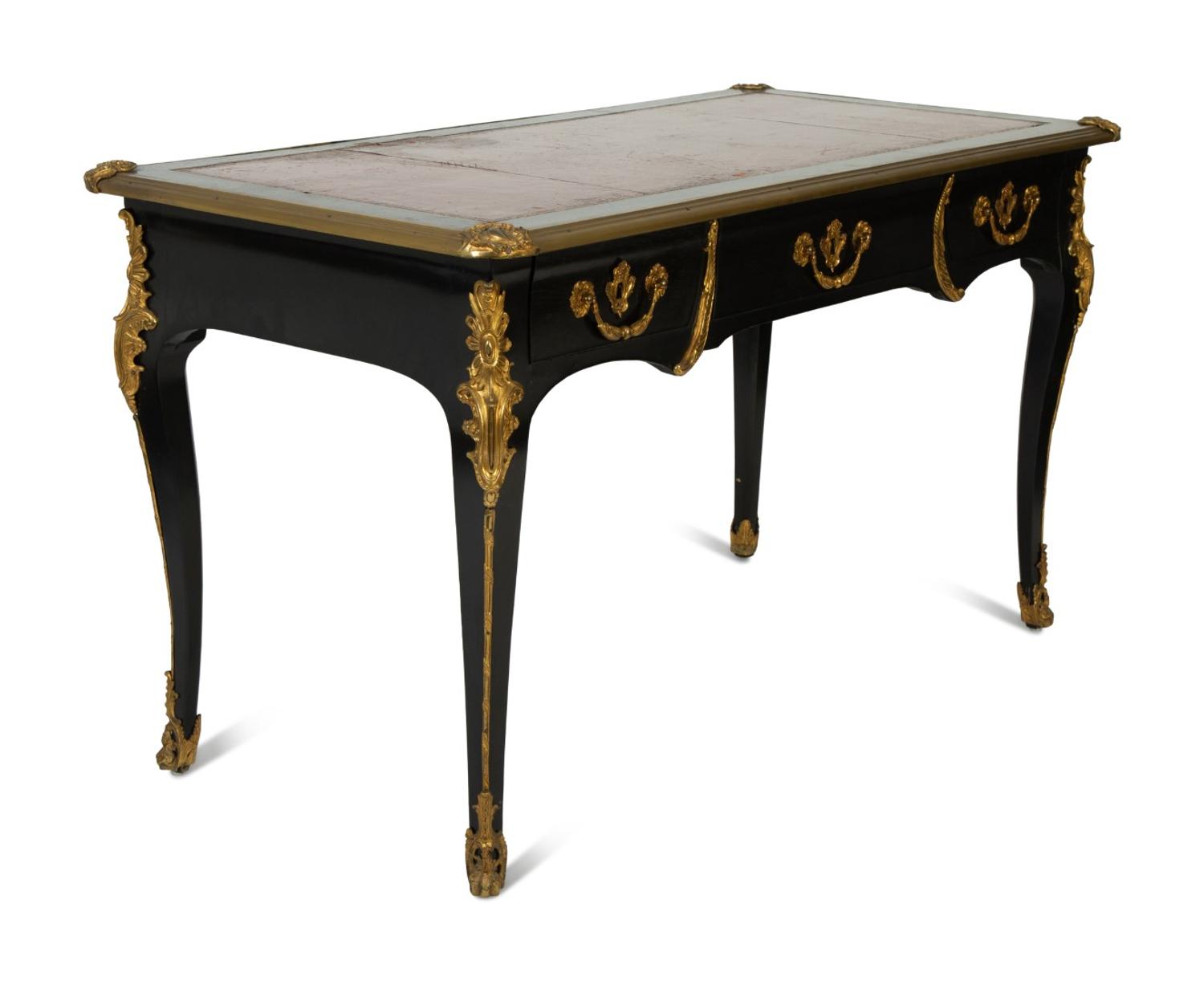 A Regence Style Gilt Bronze Mounted Ebonized Bureau Plat — LATE 19TH CENTURY