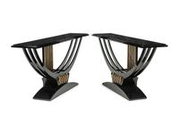 A Pair of Art Deco Style Black-Painted and Parcel Gilt Console Tables