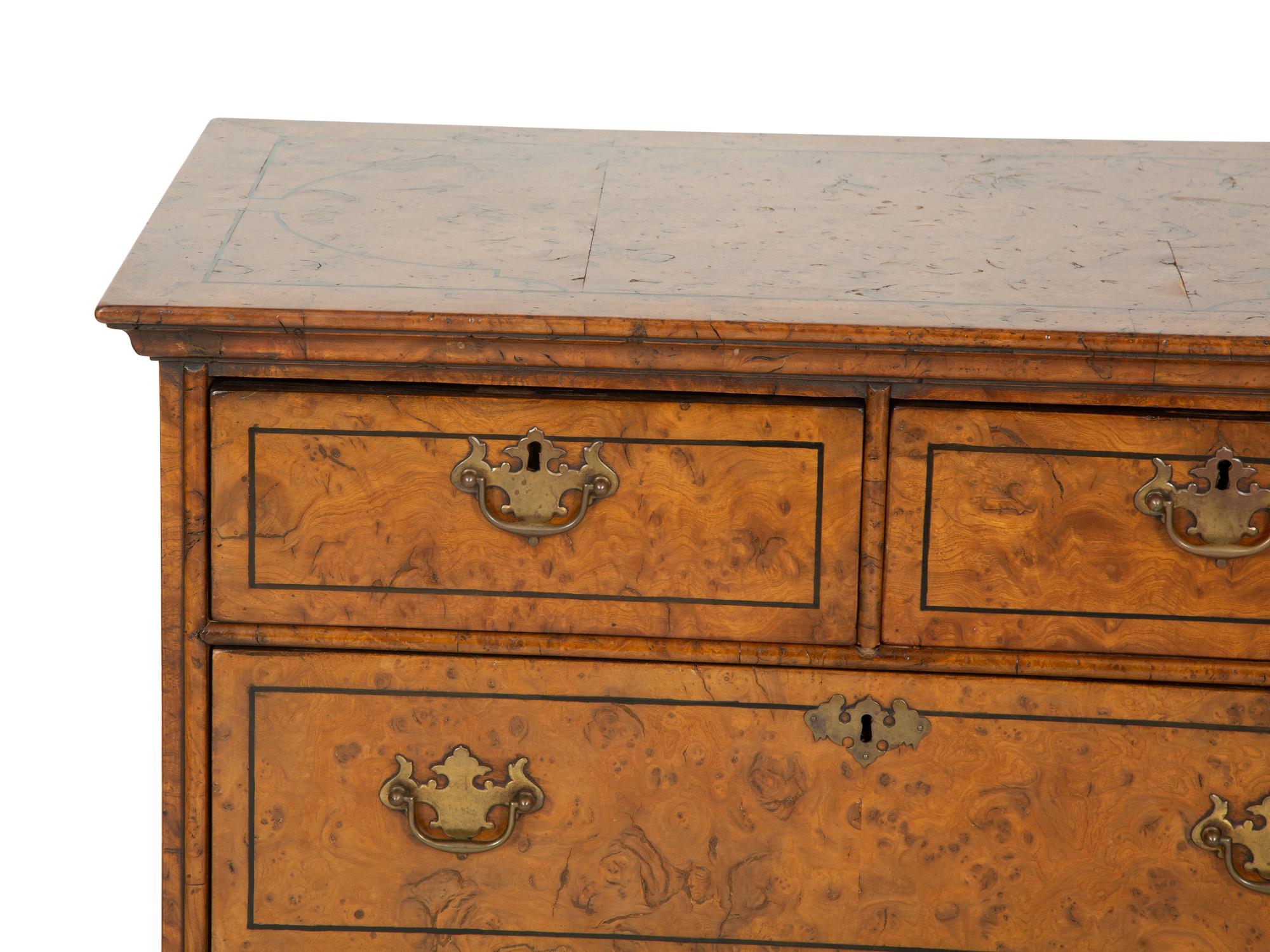 A George I Style Burl Walnut Parquetry Chest of Drawers