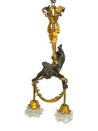 A French Gilt and Patinated Bronze Two-Light Chandelier
