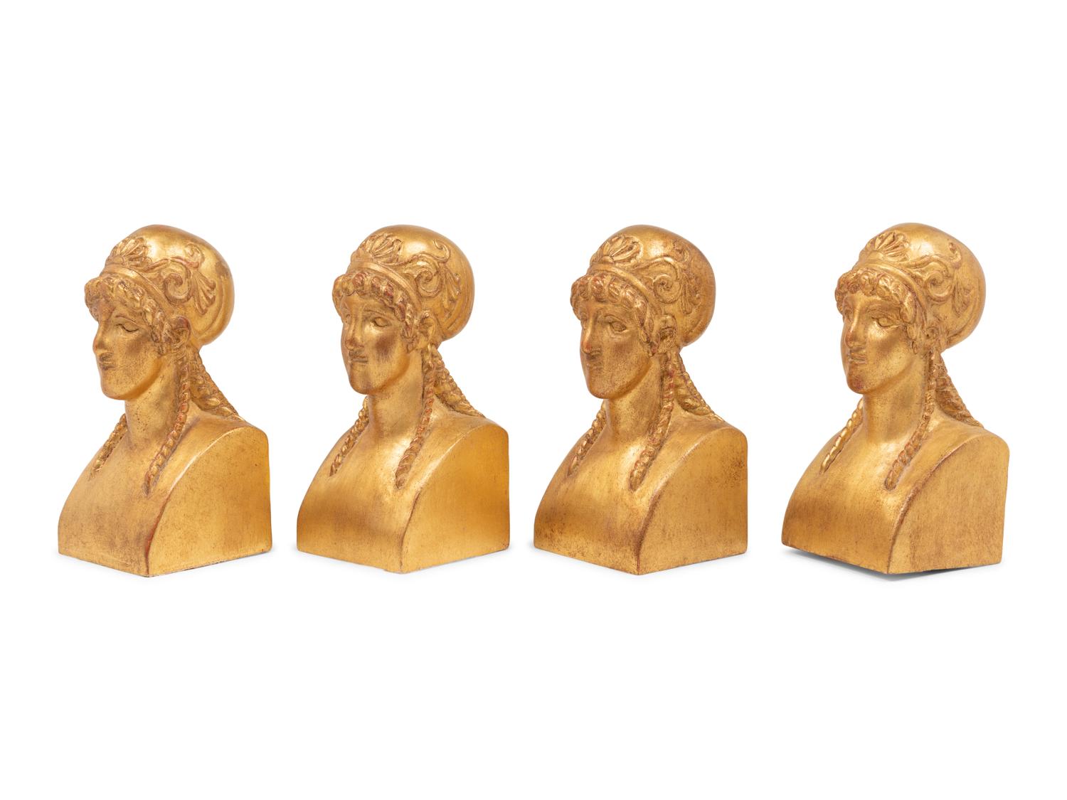 A Set of Four Giltwood Busts of Greek Ladies