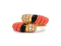 CORAL AND DIAMOND BYPASS RING