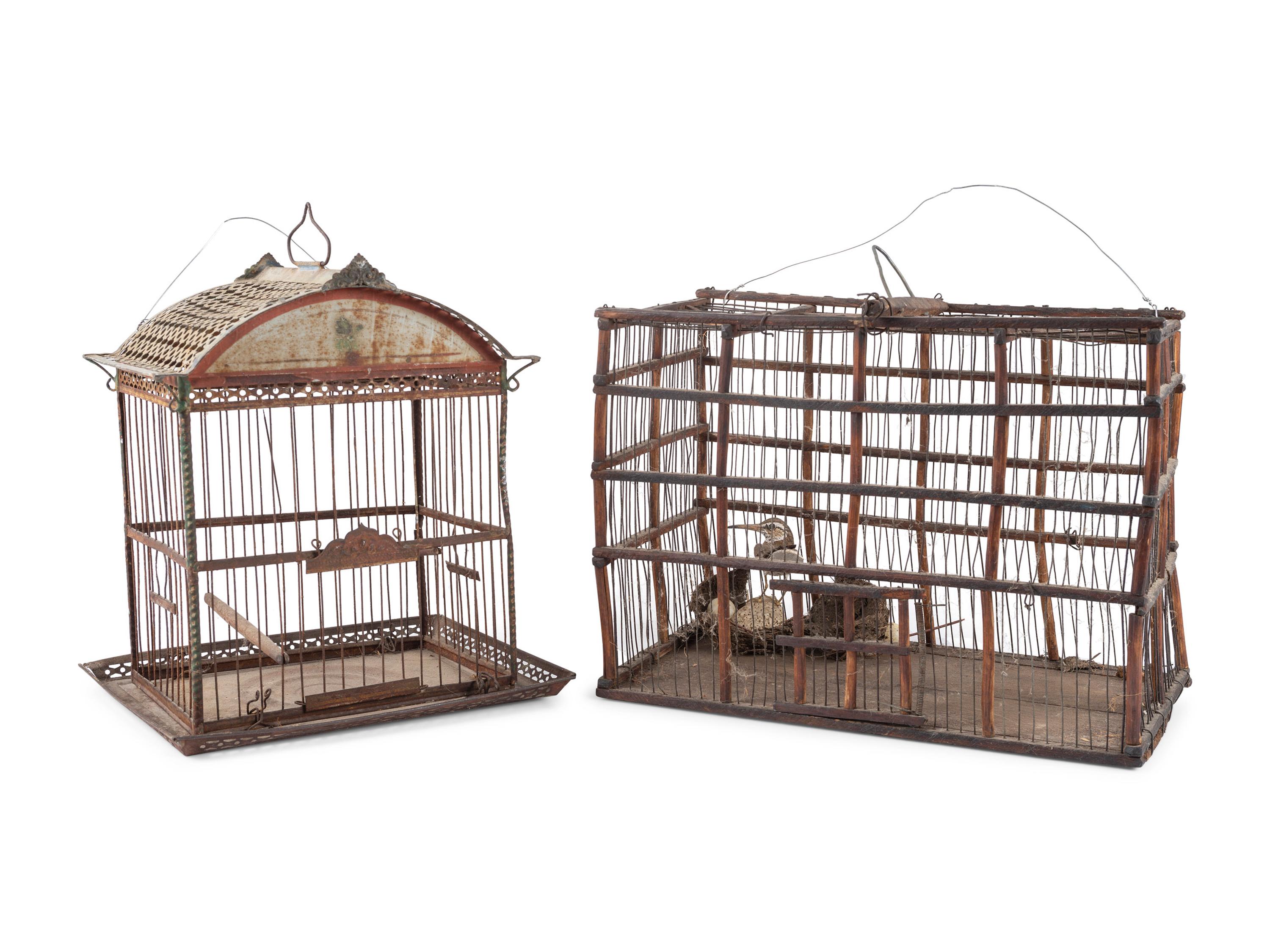 Four Wood and Wire Bird Cages