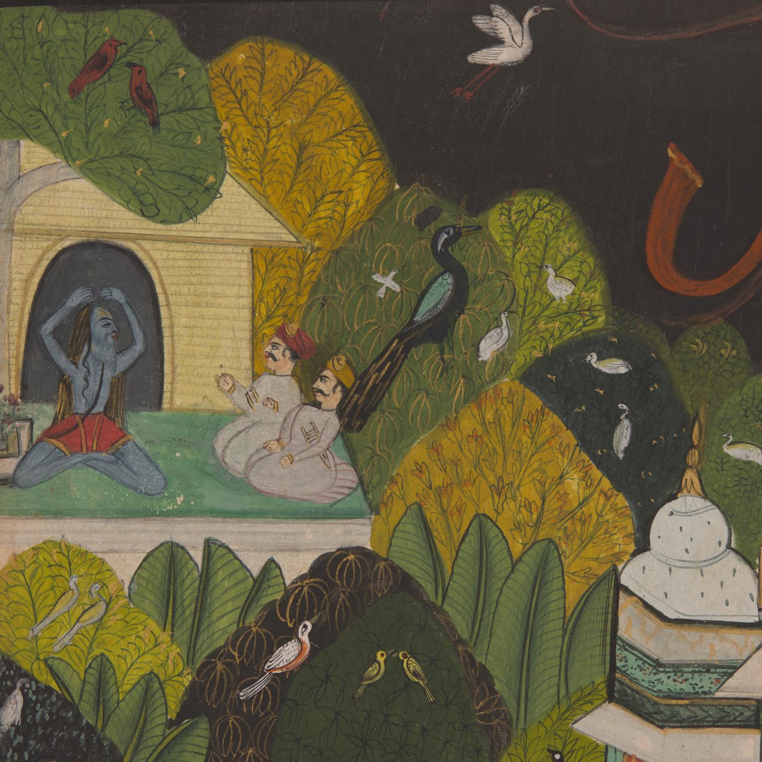 A Painting of Radha and Krishna Standing on a Projecting Balcony and A Painting of Radha and Krishna Seated Under a Dome, Probably Udaipur or Jaipur, India, 20th Century