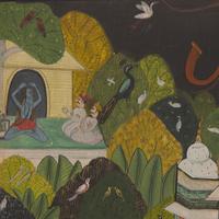 A Painting of Radha and Krishna Standing on a Projecting Balcony and A Painting of Radha and Krishna Seated Under a Dome, Probably Udaipur or Jaipur, India, 20th Century