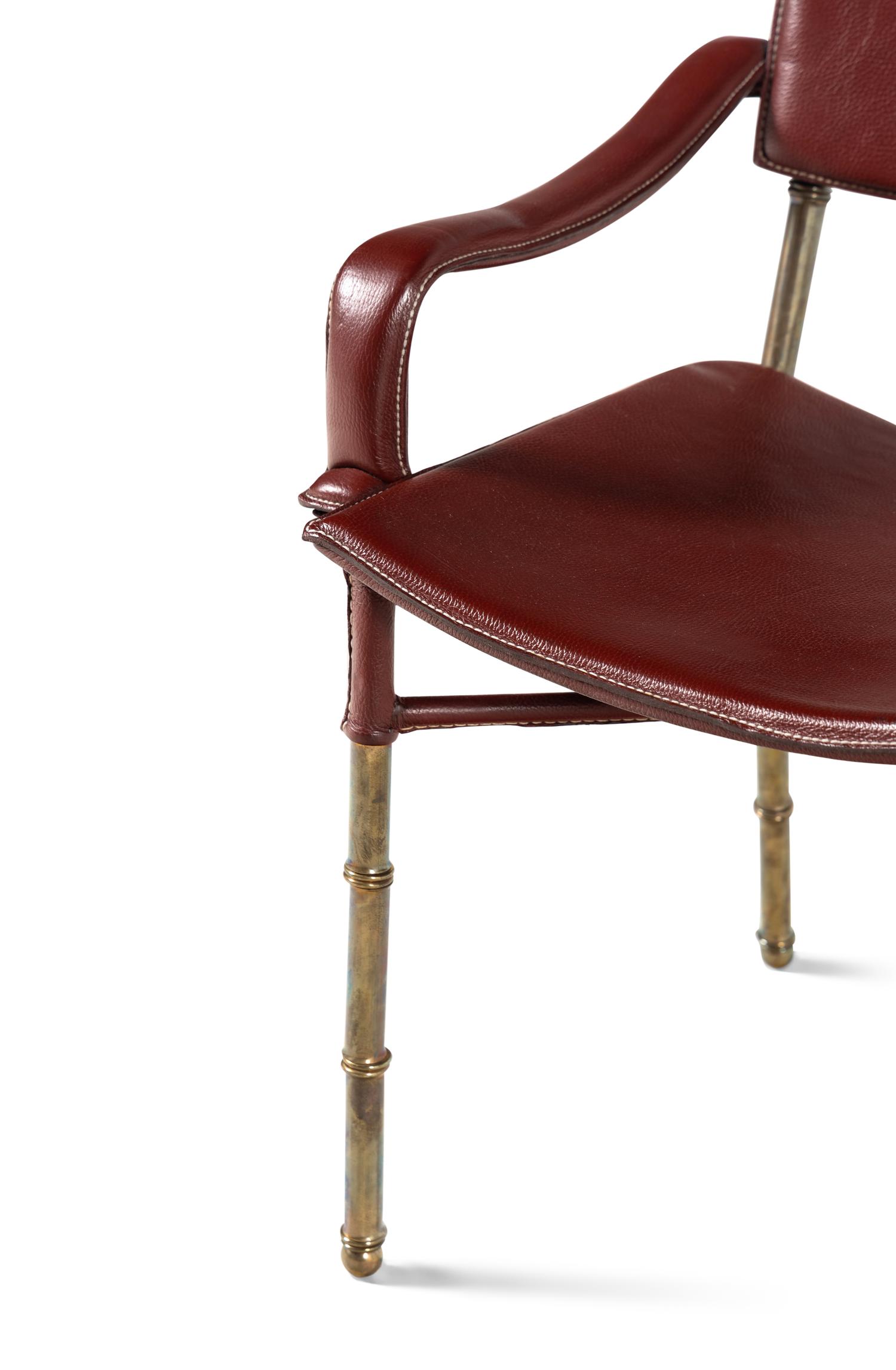 Saddle Stitched Leather Armchair, c. 1950 France