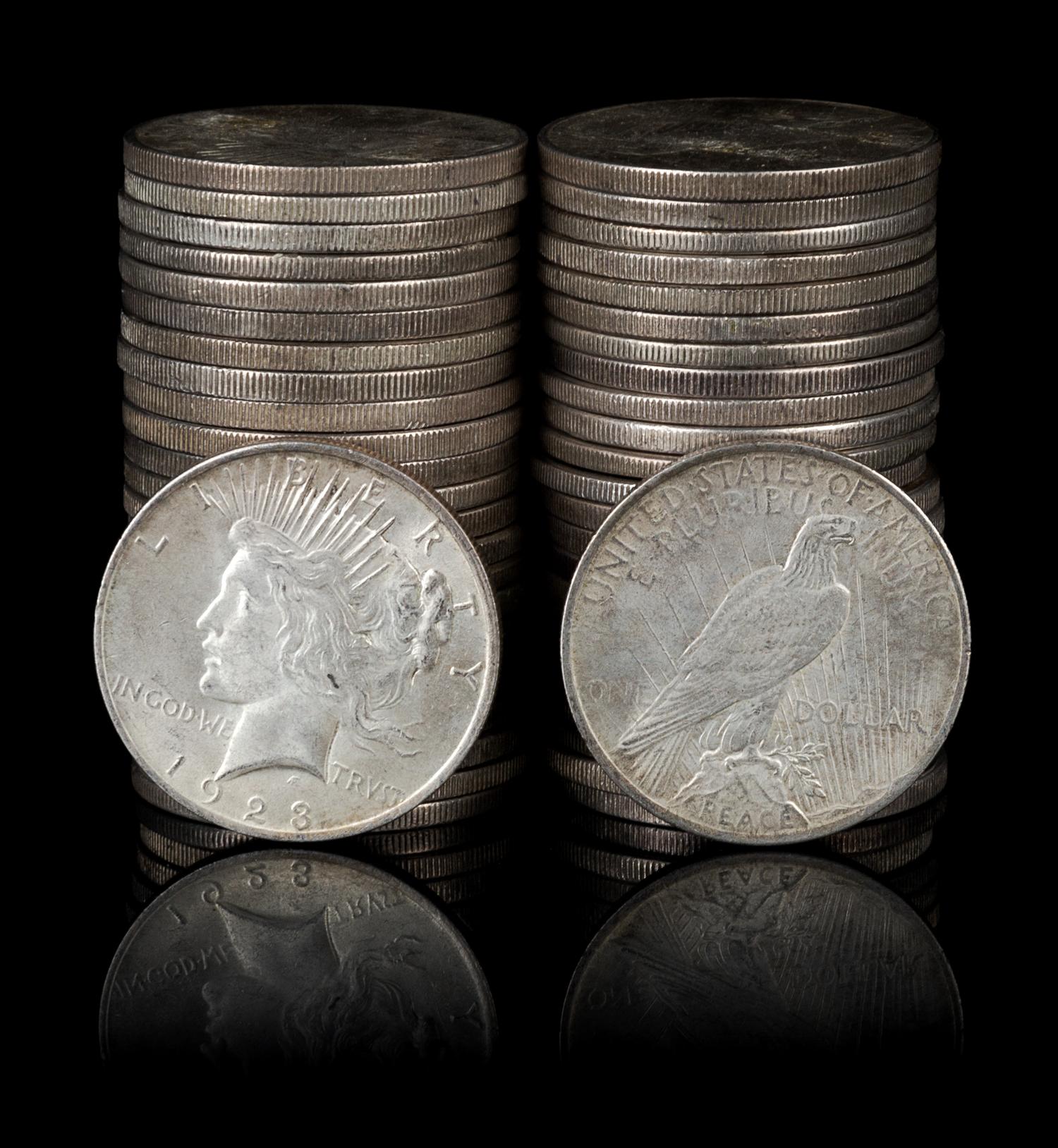 A Group of Forty-Nine United States Peace Silver Dollar Coins