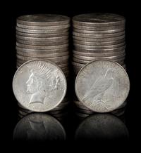 A Group of Forty-Nine United States Peace Silver Dollar Coins