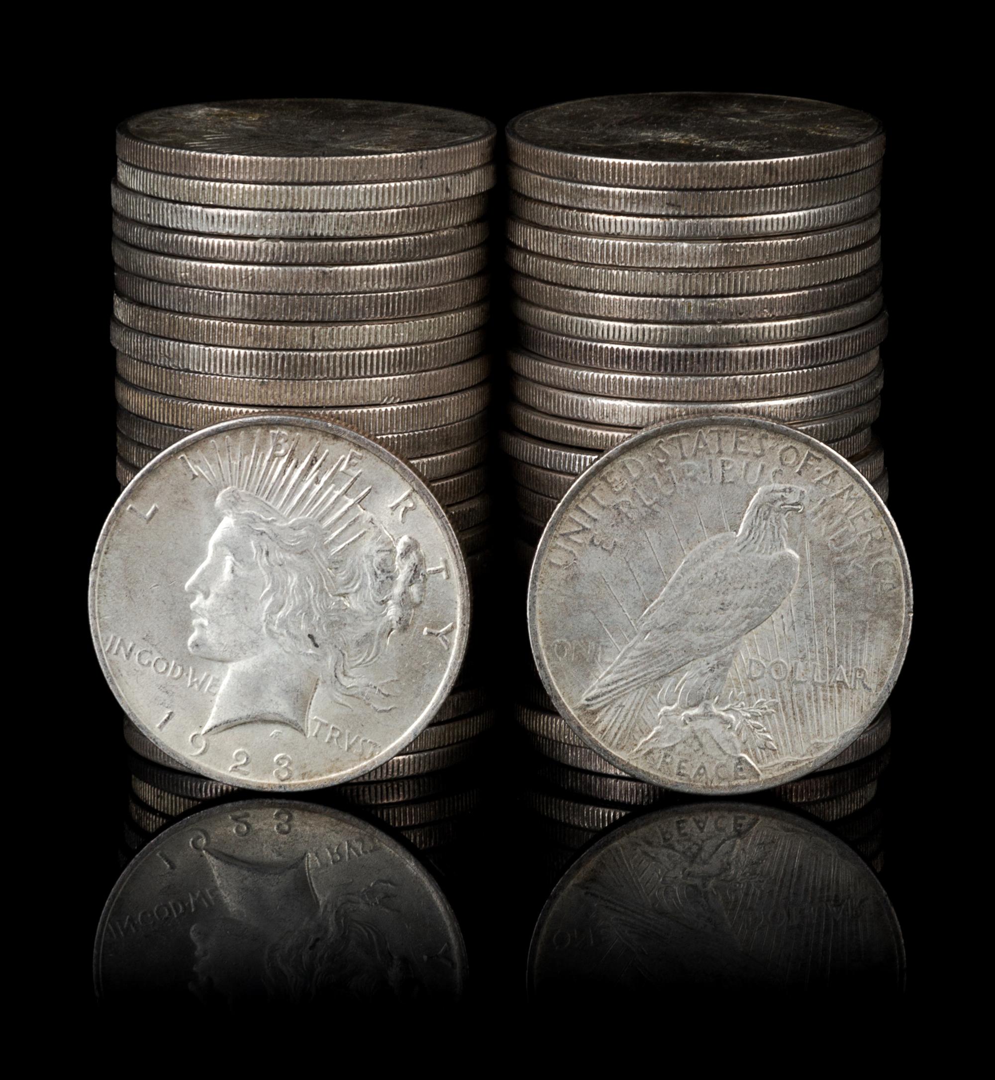 A Group of Forty-Nine United States Peace Silver Dollar Coins