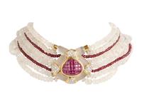 Sazingg, Moonstone and Ruby Beaded Choker Necklace