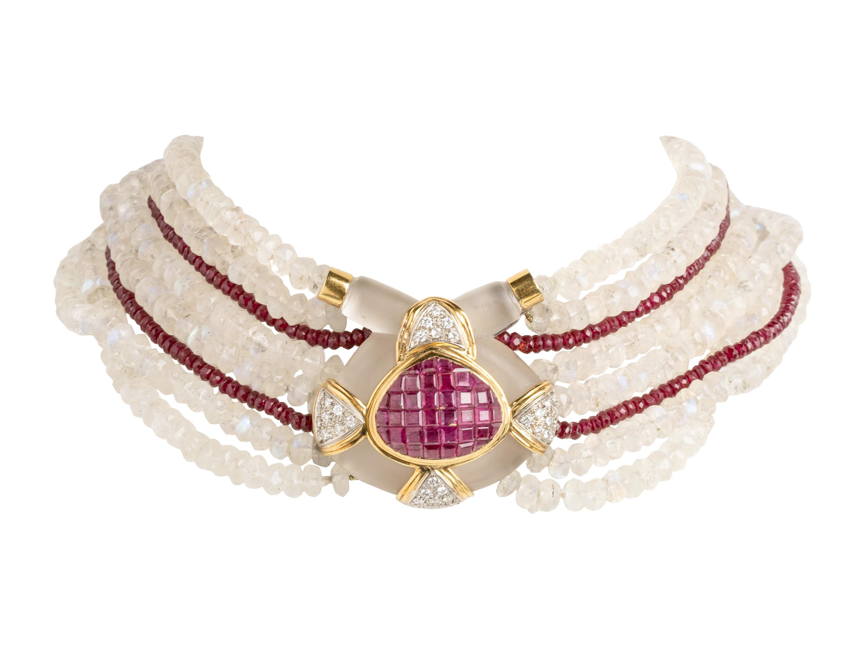 Sazingg, Moonstone and Ruby Beaded Choker Necklace
