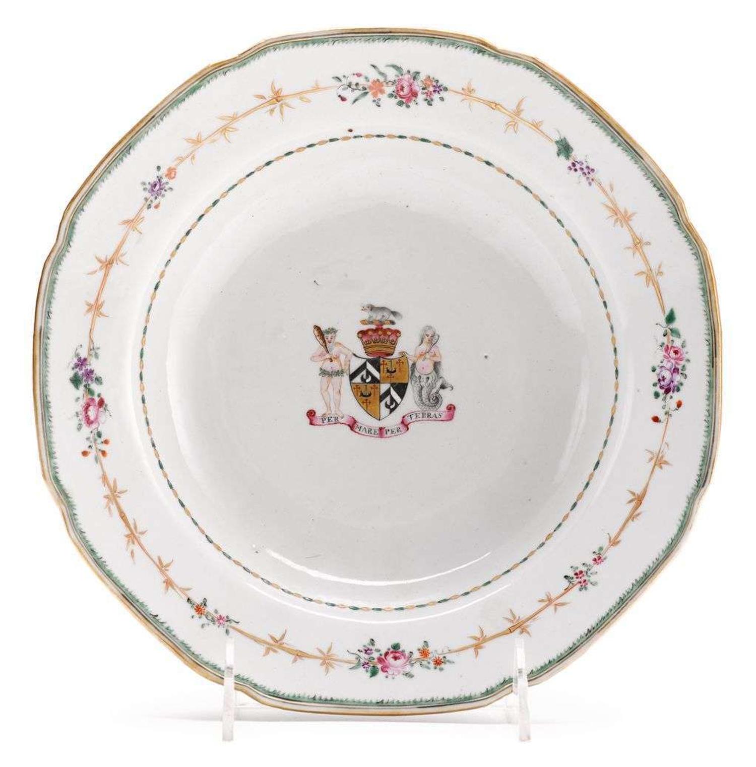Chinese Export porcelain armorial plate from the service of William Alexander (1726-1783) of New York circa 1775