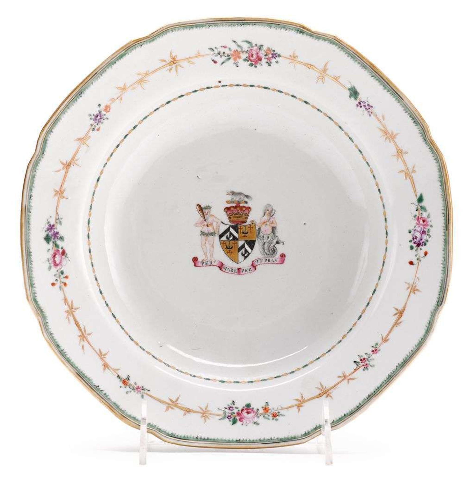 Chinese Export porcelain armorial plate from the service of William Alexander (1726-1783) of New York circa 1775