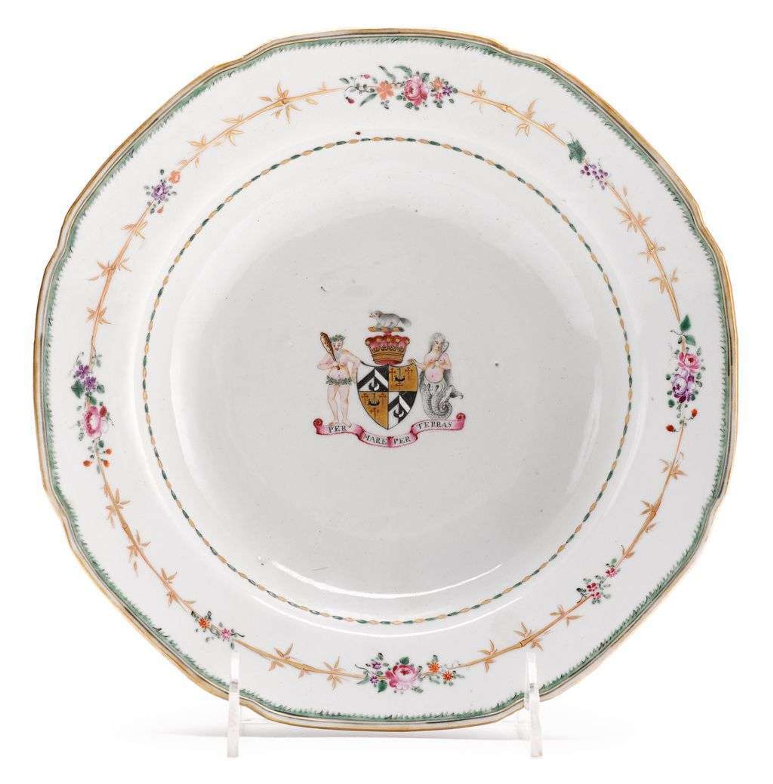 Chinese Export porcelain armorial plate from the service of William Alexander (1726-1783) of New York circa 1775