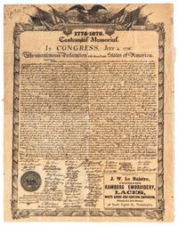 (BROADSIDE) Declaration of Independence. Centennial Memorial Broadside. New York, c. 1876.