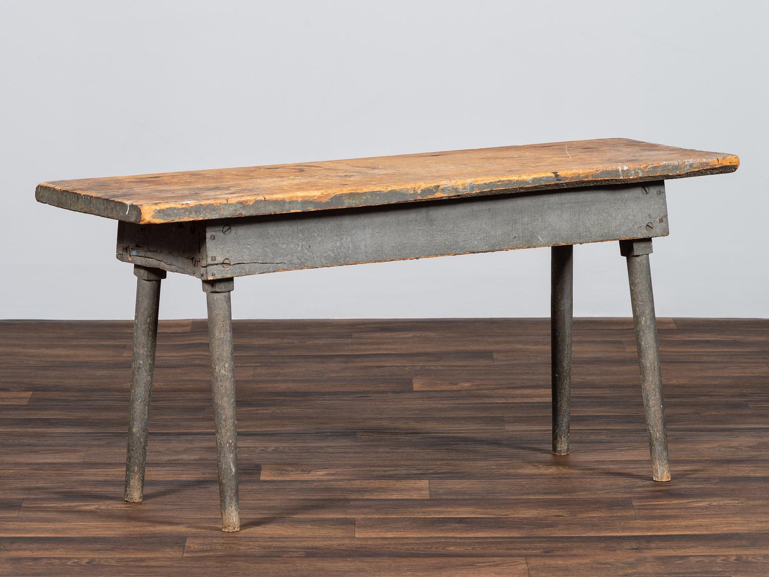 A Shaker Blue Painted Pine Work Bench