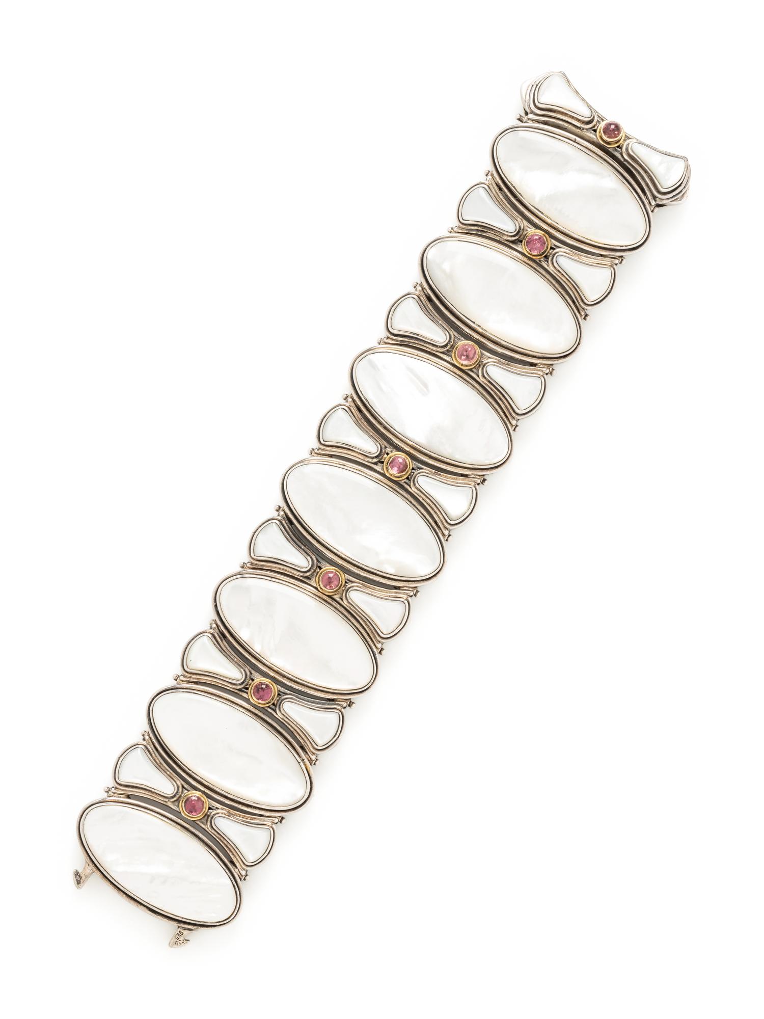 KONSTANTINO, SILVER, MOTHER-OF-PEARL, AND PINK TOURMALINE BRACELET