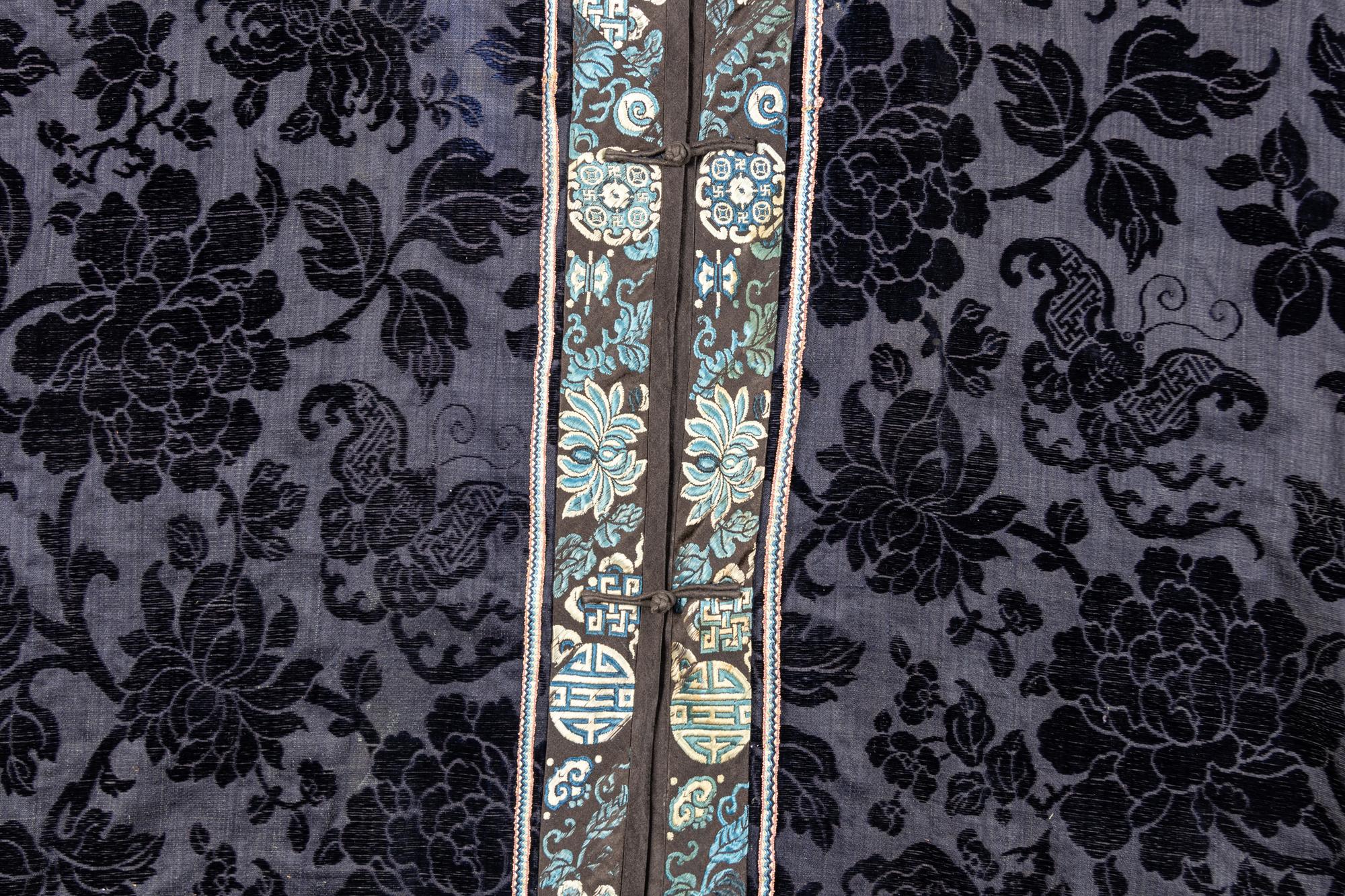 A Dark Navy Ground Cut Velvet and Embroidered Silk Lady's Jacket