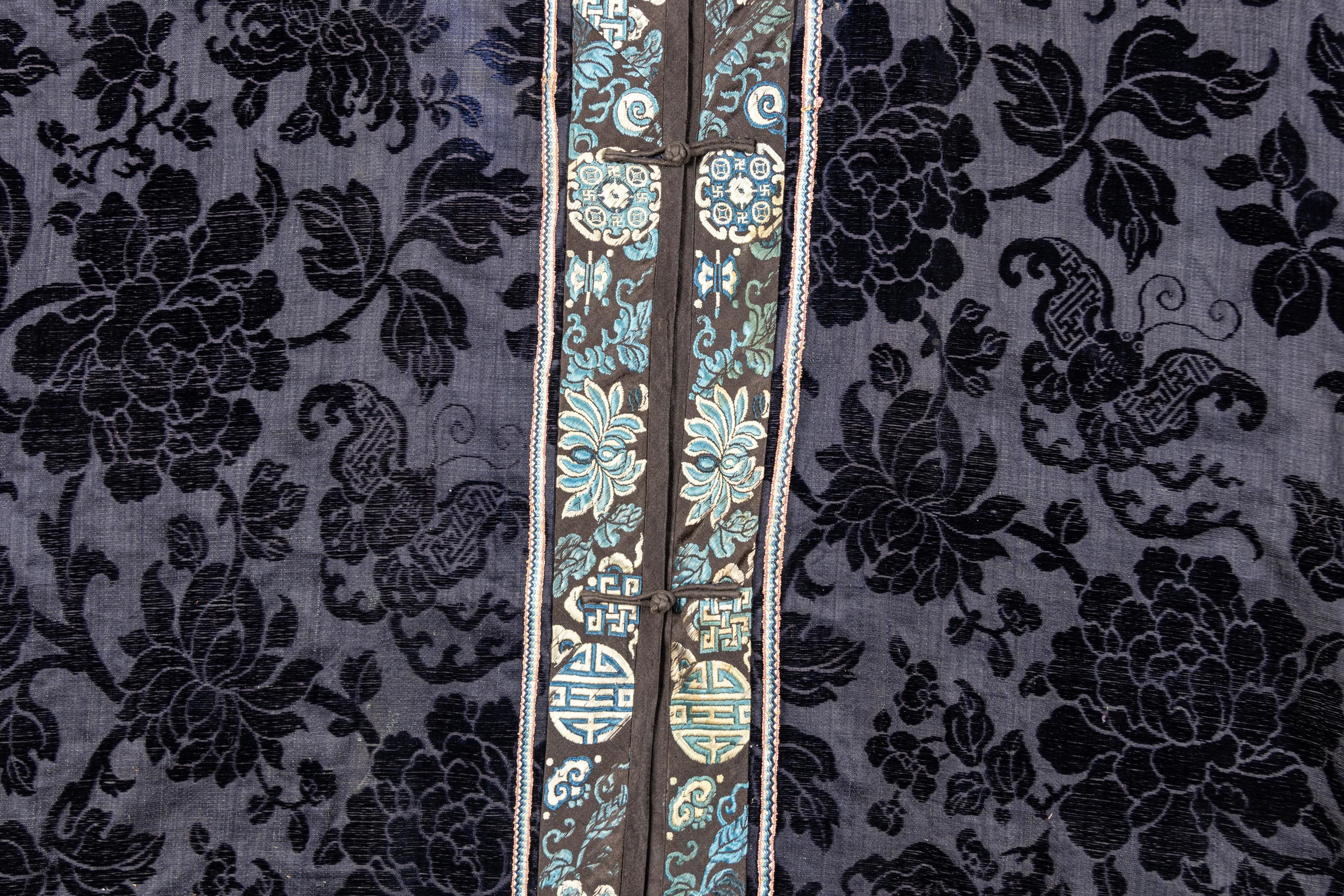 A Dark Navy Ground Cut Velvet and Embroidered Silk Lady's Jacket