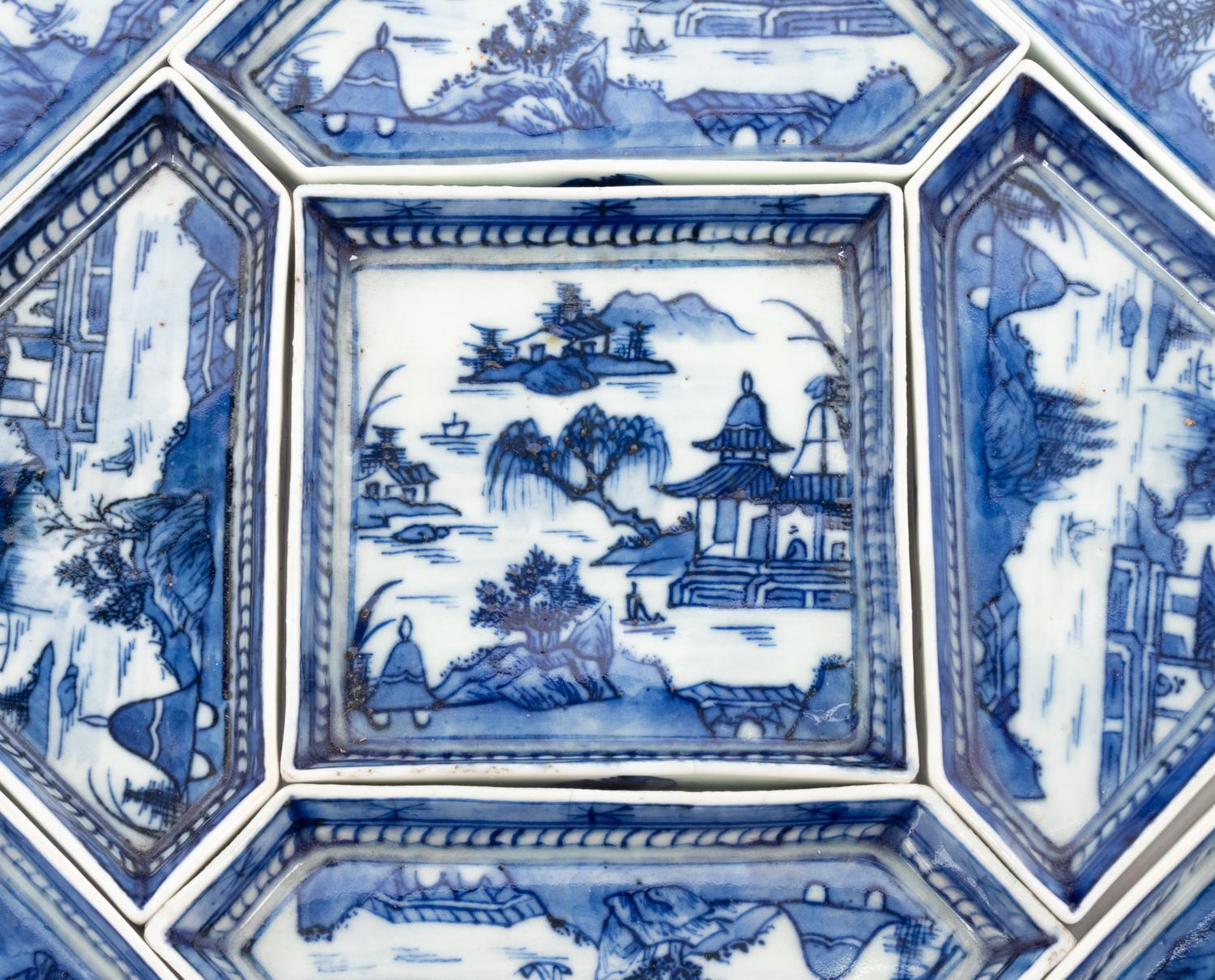 A Chinese Export Canton Blue and White Porcelain Sweetmeat Set