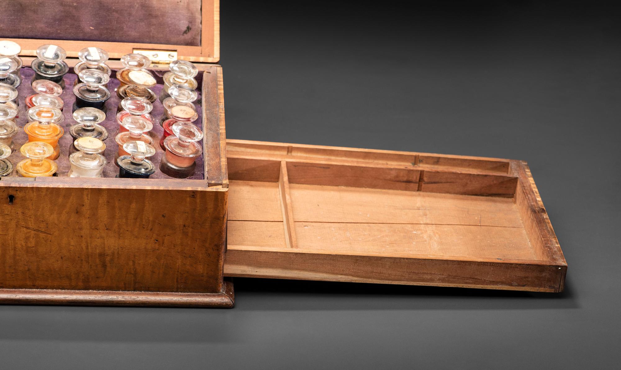 A Victorian Maple Artist's Box with Contents