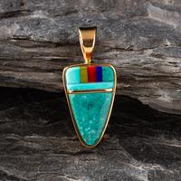 Verma Nequatewa, Sonwai (Hopi, b. 1946) — 18k Gold and Mosaic Inlay Pendant