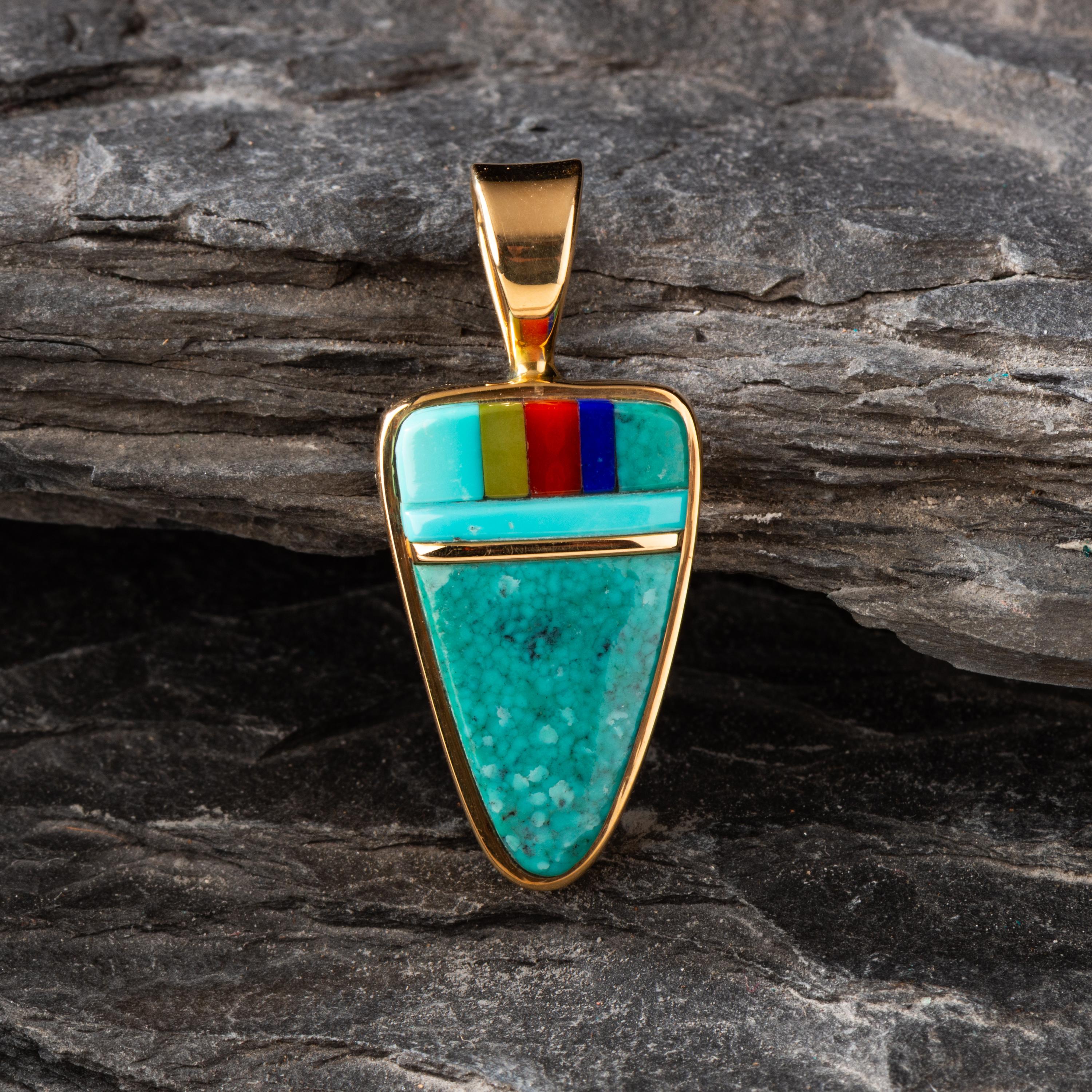 Verma Nequatewa, Sonwai (Hopi, b. 1946) — 18k Gold and Mosaic Inlay Pendant