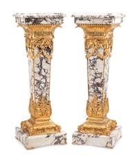 A Pair of Louis XVI Style Gilt Bronze Mounted Marble Pedestals