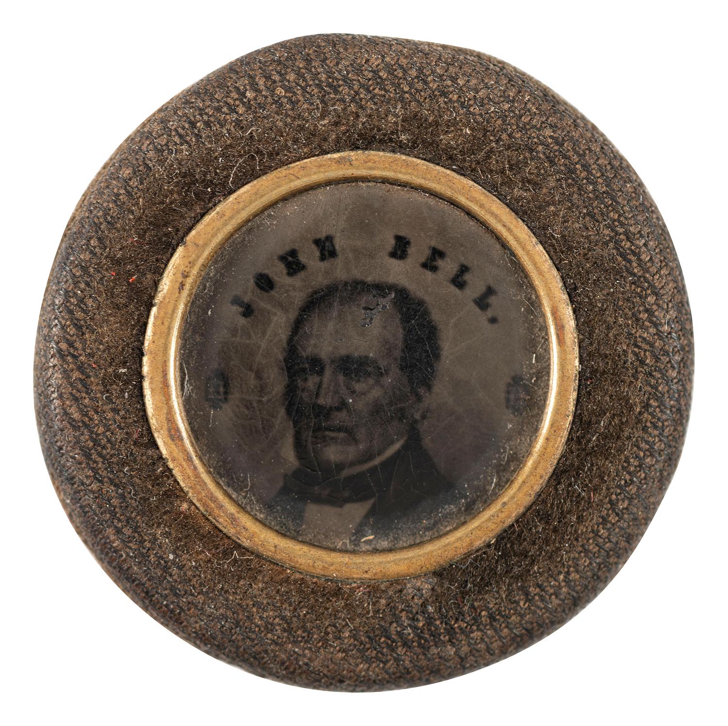 [POLITICS]. John Bell and Edward Everett back-to-back campaign ferrotype badge. 1860.
