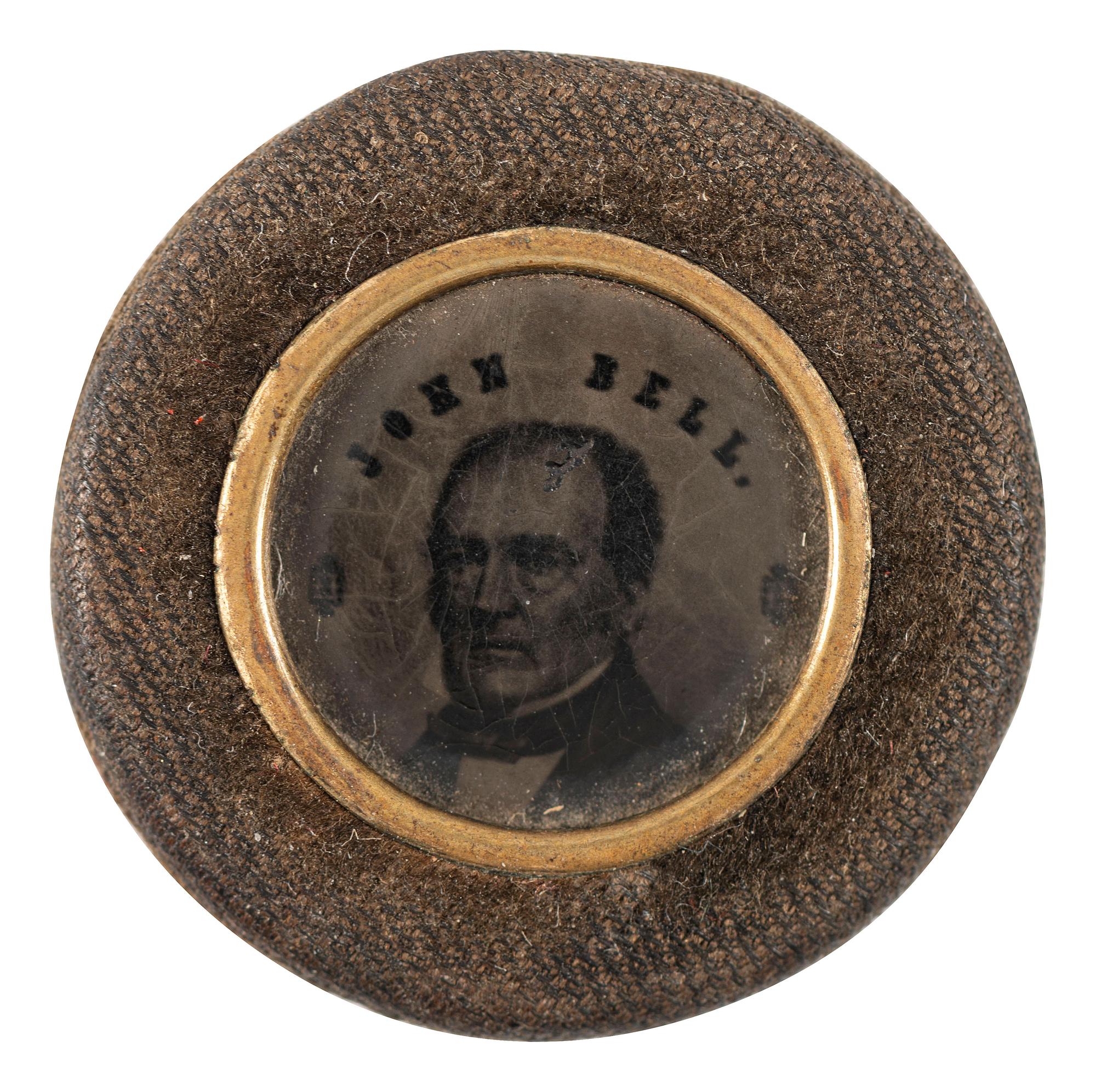 [POLITICS]. John Bell and Edward Everett back-to-back campaign ferrotype badge. 1860.