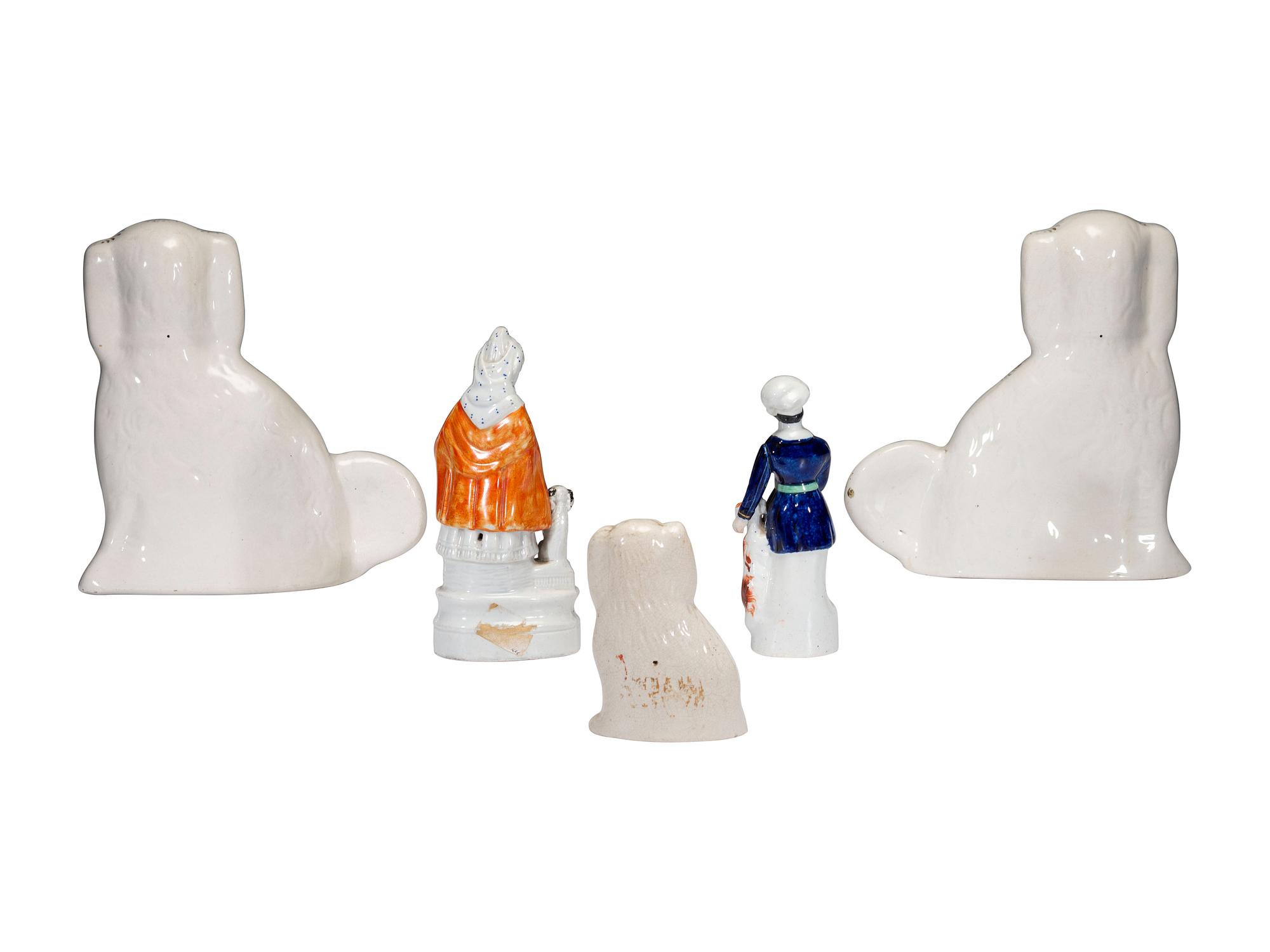 Five Staffordshire Glazed Dogs and Figures