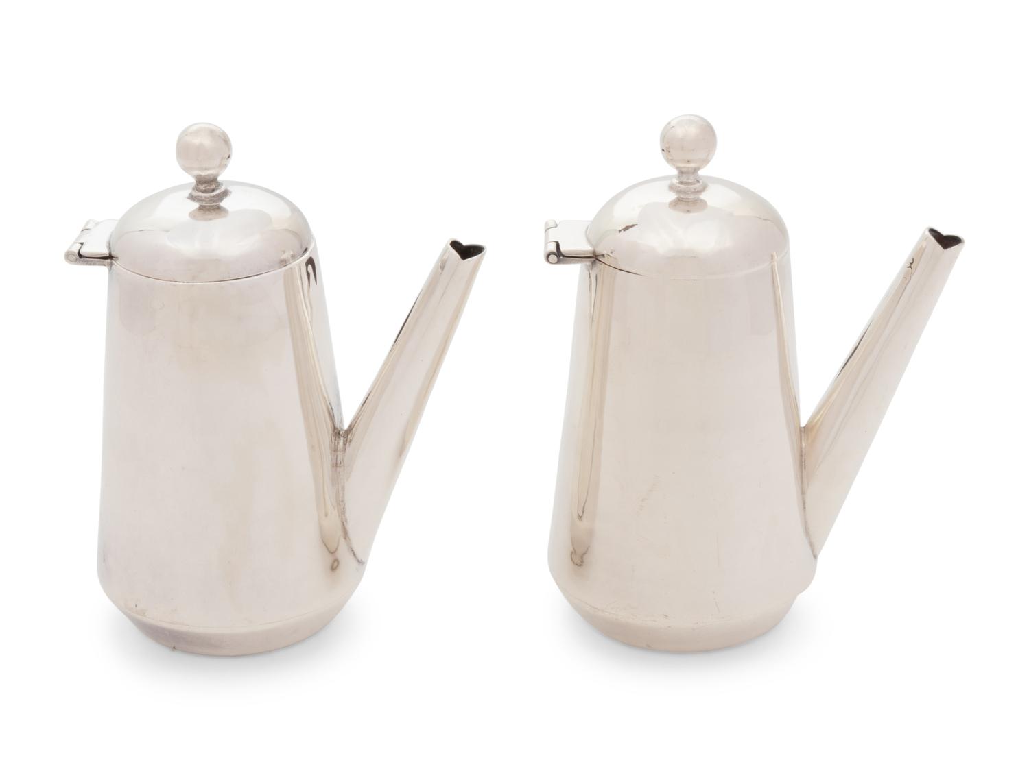 A Pair of Mexican Silver Chocolate Pots