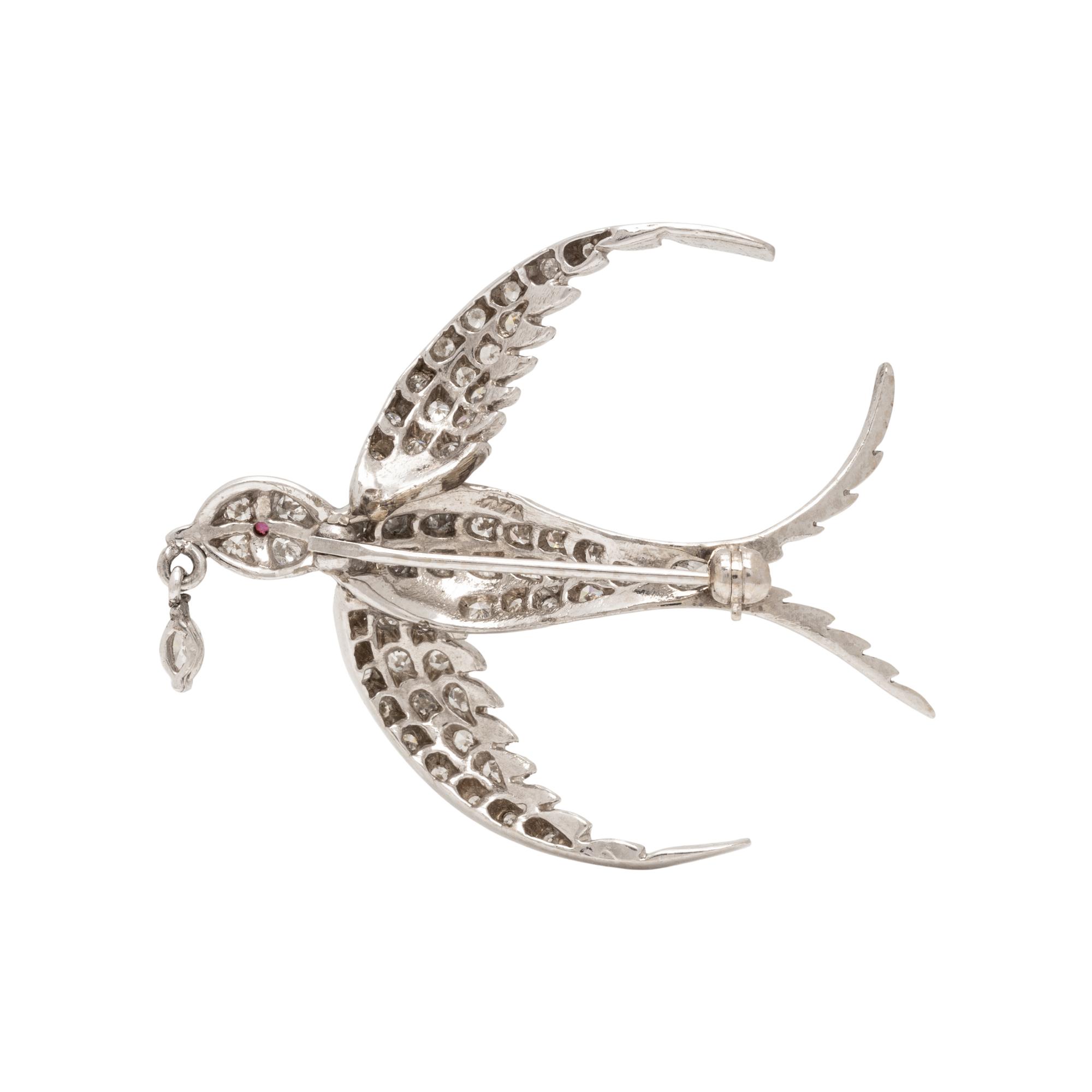 WHITE GOLD AND DIAMOND SWALLOW BROOCH
