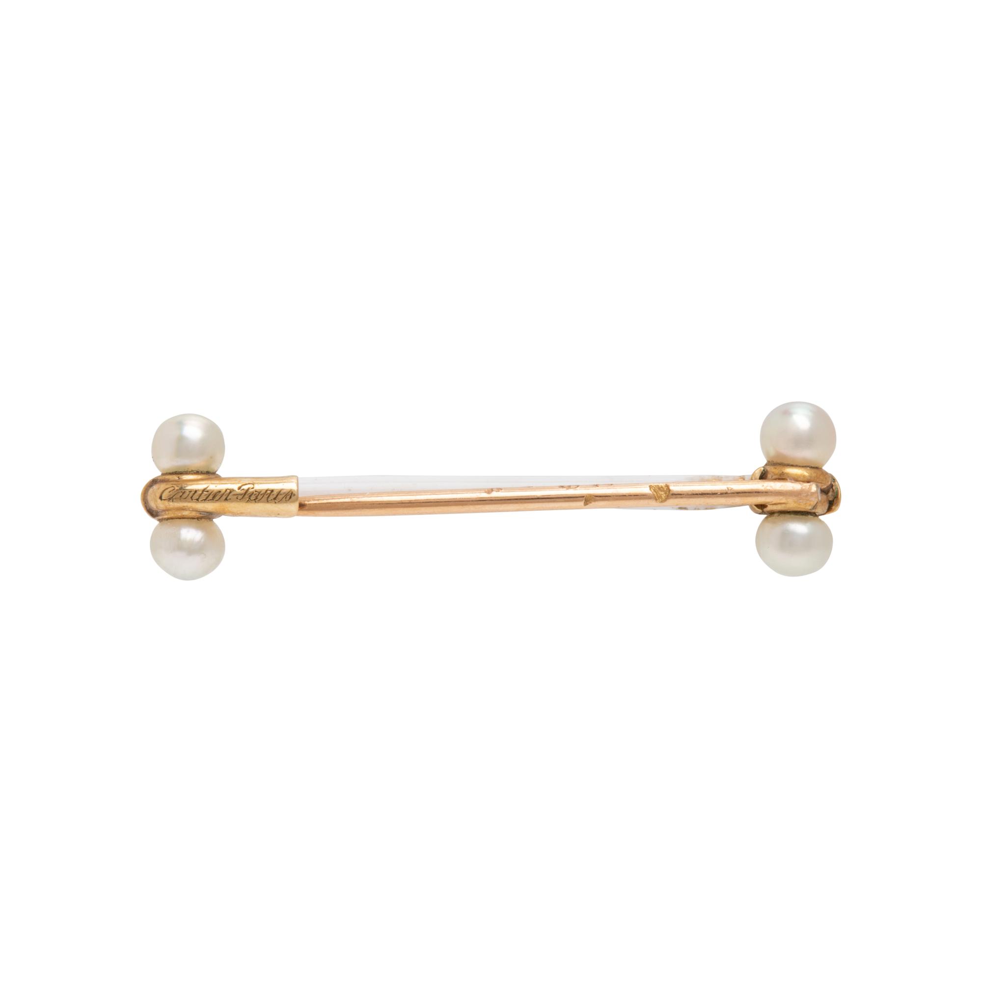 Cartier, Paris, Art Deco, Seed Pearl, Enamel, and Yellow Gold Brooch
