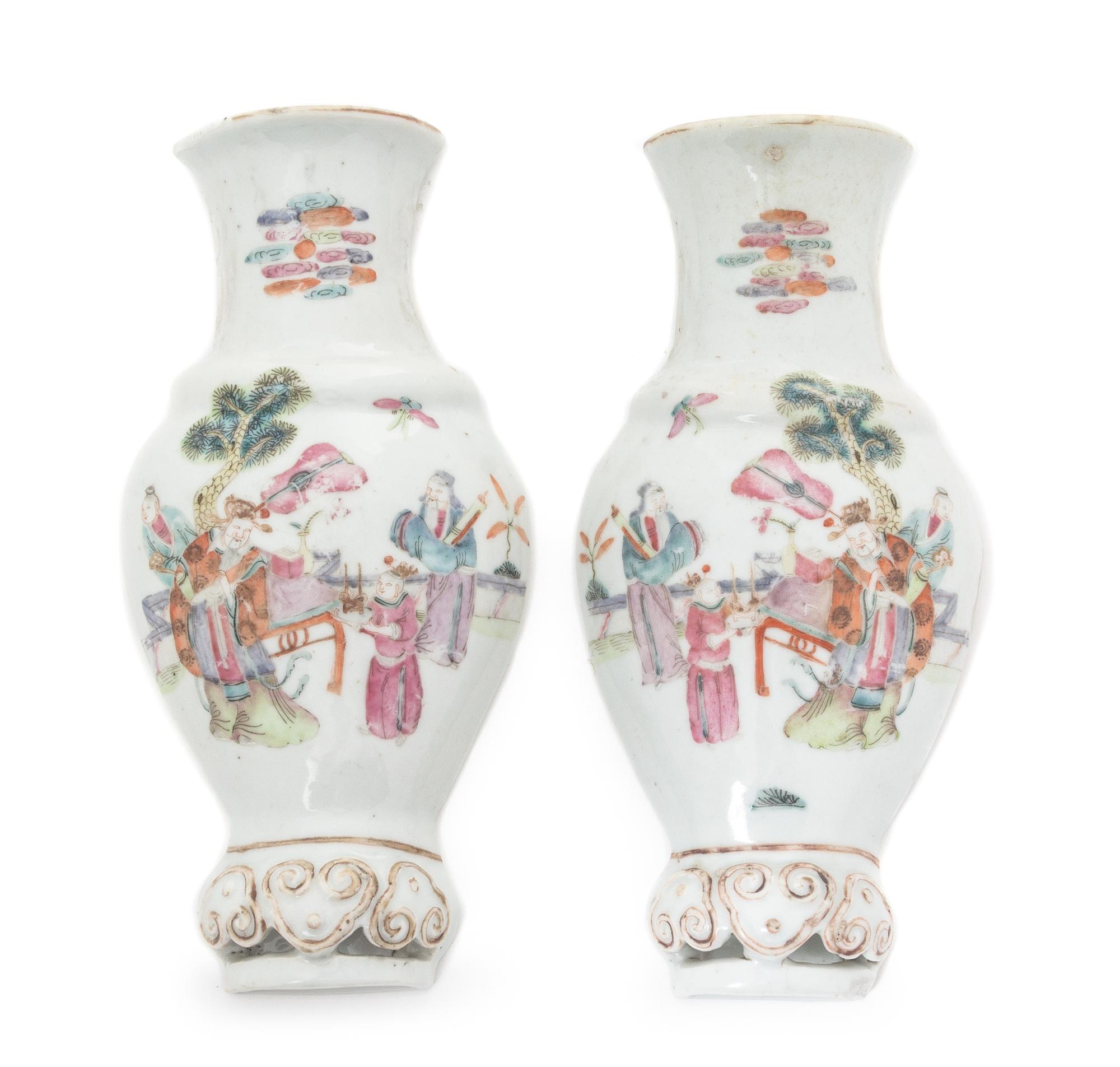 A Pair of Famille Rose Porcelain Wall Vases — 19TH CENTURY