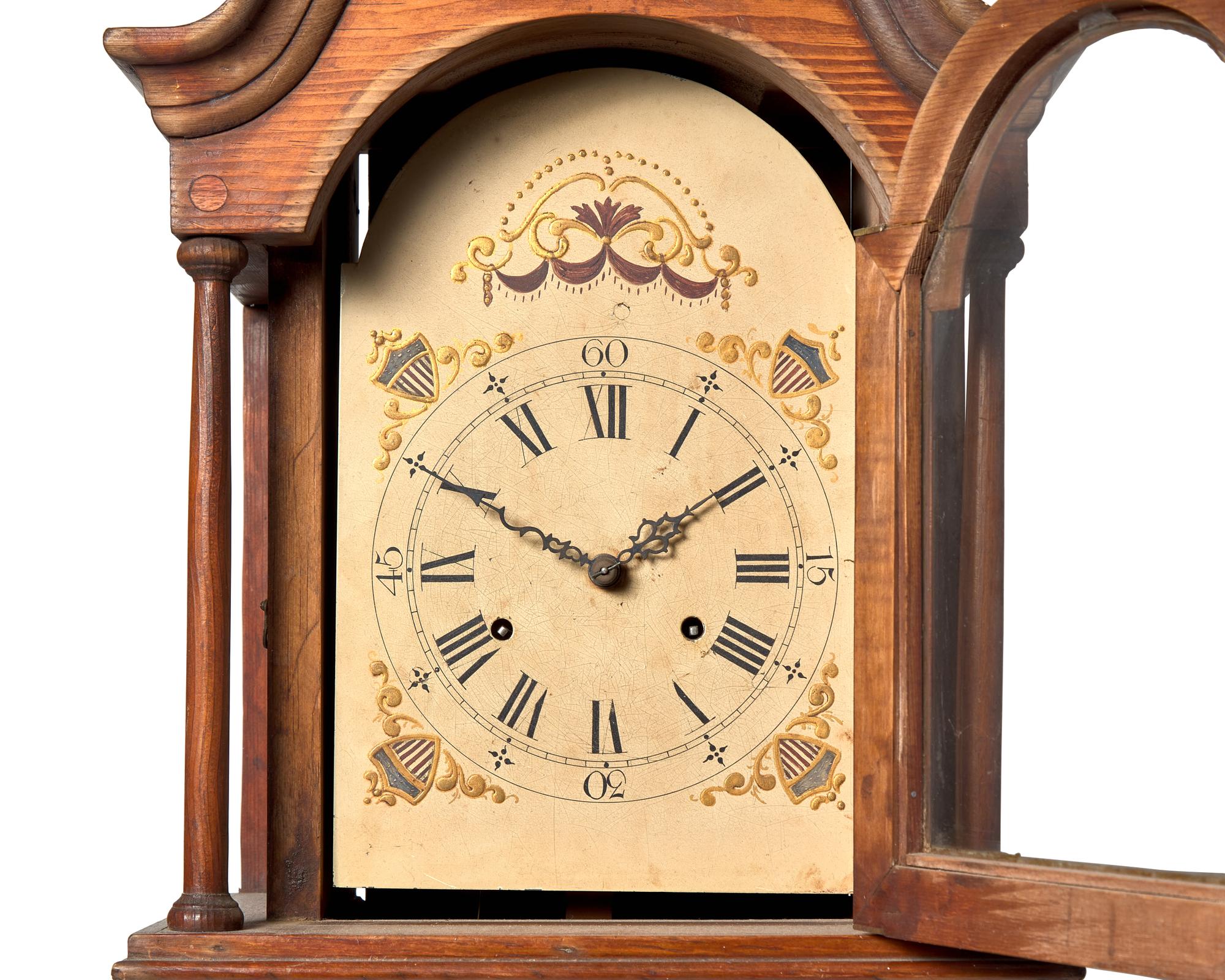 A Chippendale Style Pine and Maple Dwarf Clock