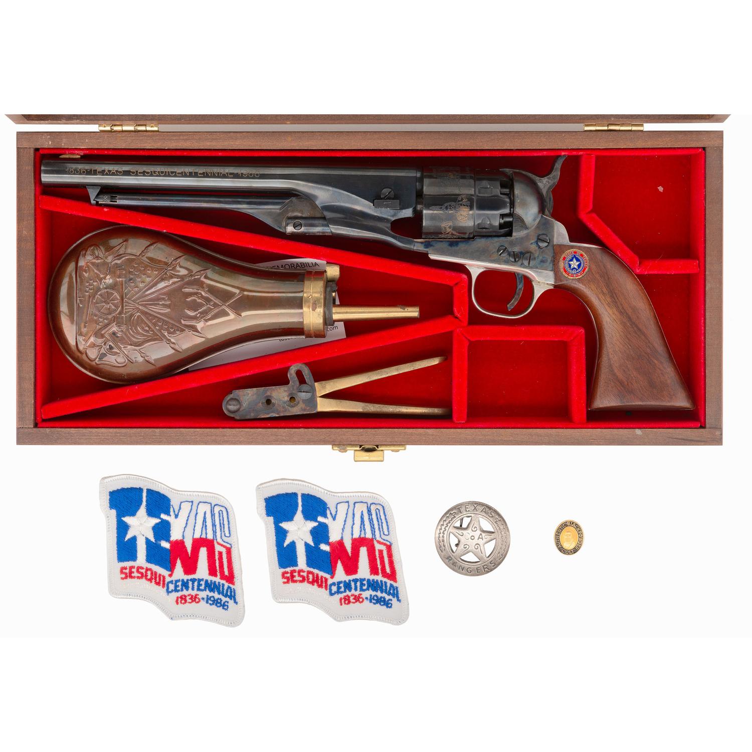 Display Cased Replica Colt 1860 Army Texas Sesquicentennial Percussion Revolver with Accessories