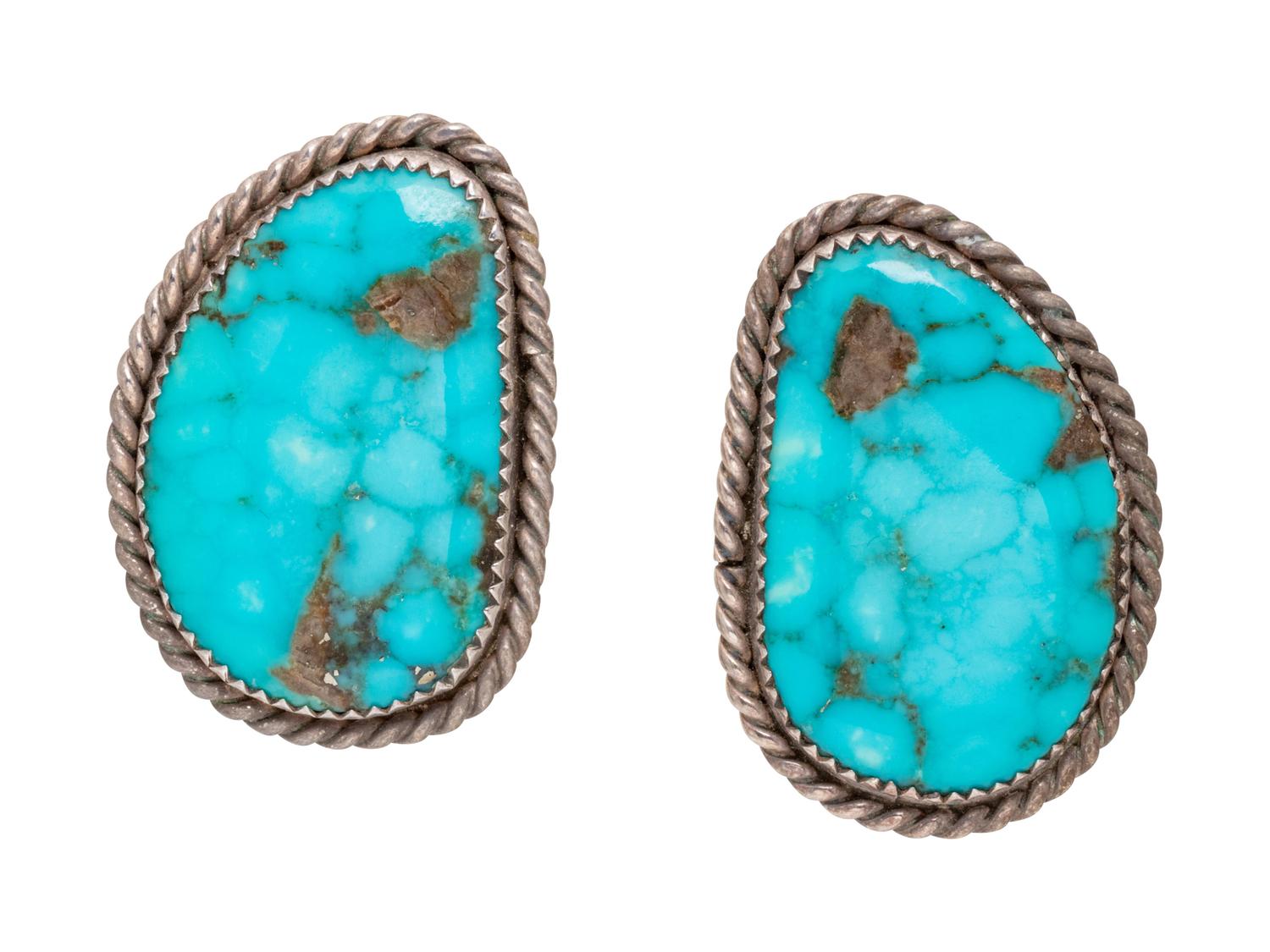 A Pair of Sterling Silver and Turquoise Earrings,